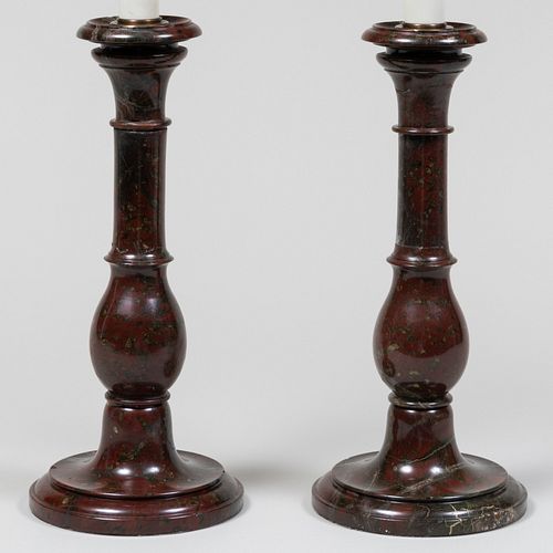PAIR OF CORNISH MARBLE CANDLESTICK