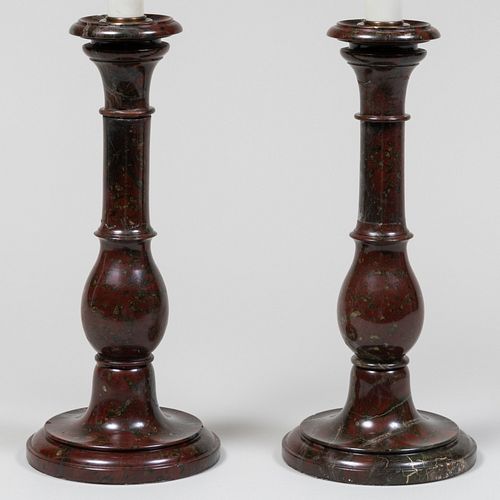 PAIR OF CORNISH MARBLE CANDLESTICK 3b1c3b