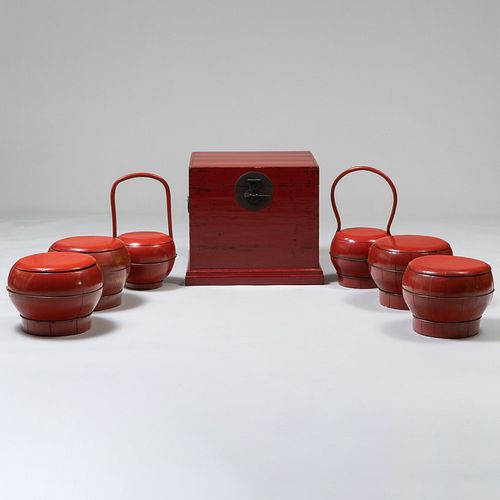 GROUP OF CHINESE RED LACQUER VESSELSComprising:

A