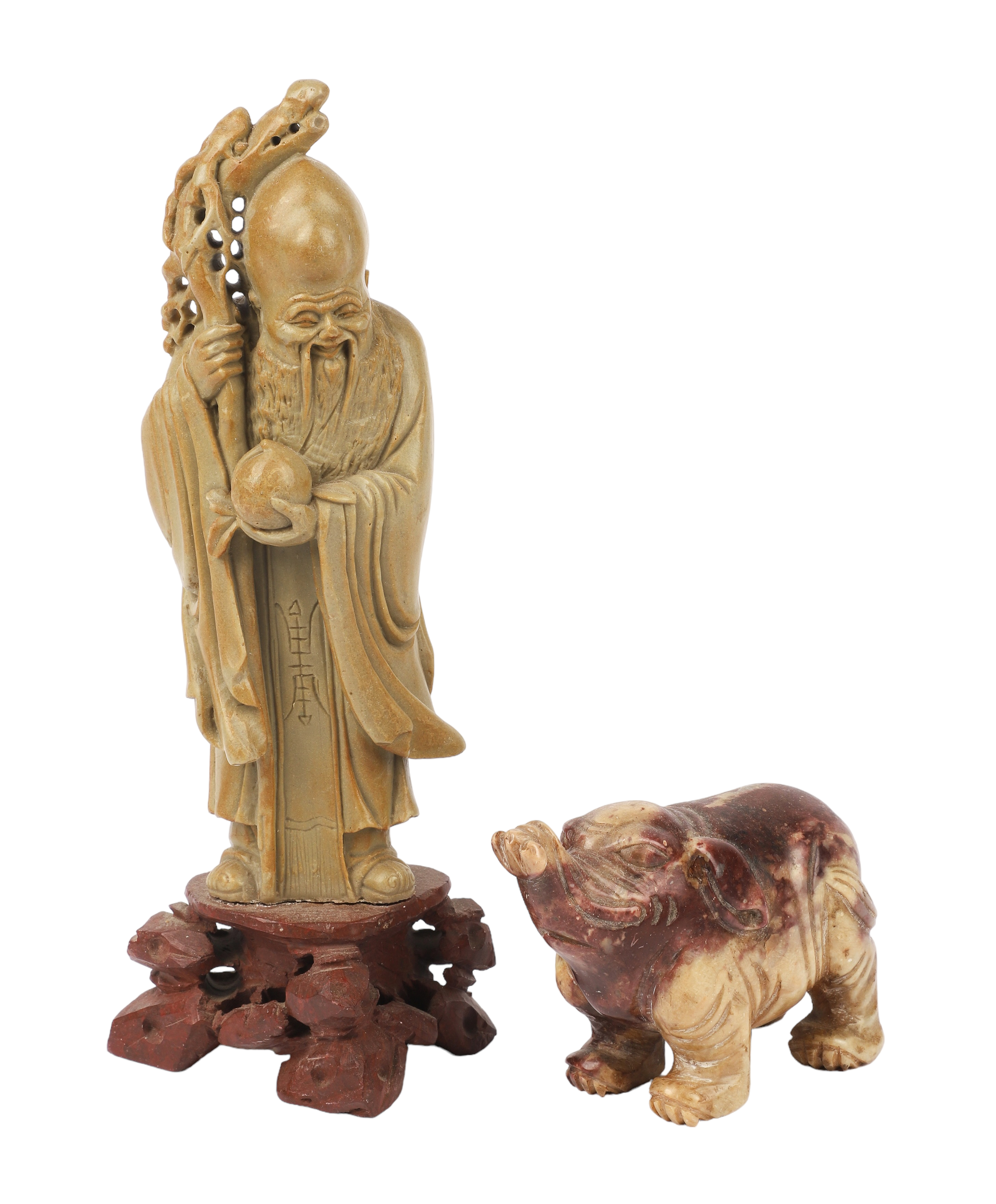 (2) Chinese carved soapstone figurines,