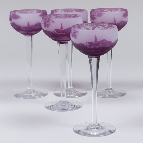 SET OF FIVE DAUM CAMEO WINE GLASSESAcid