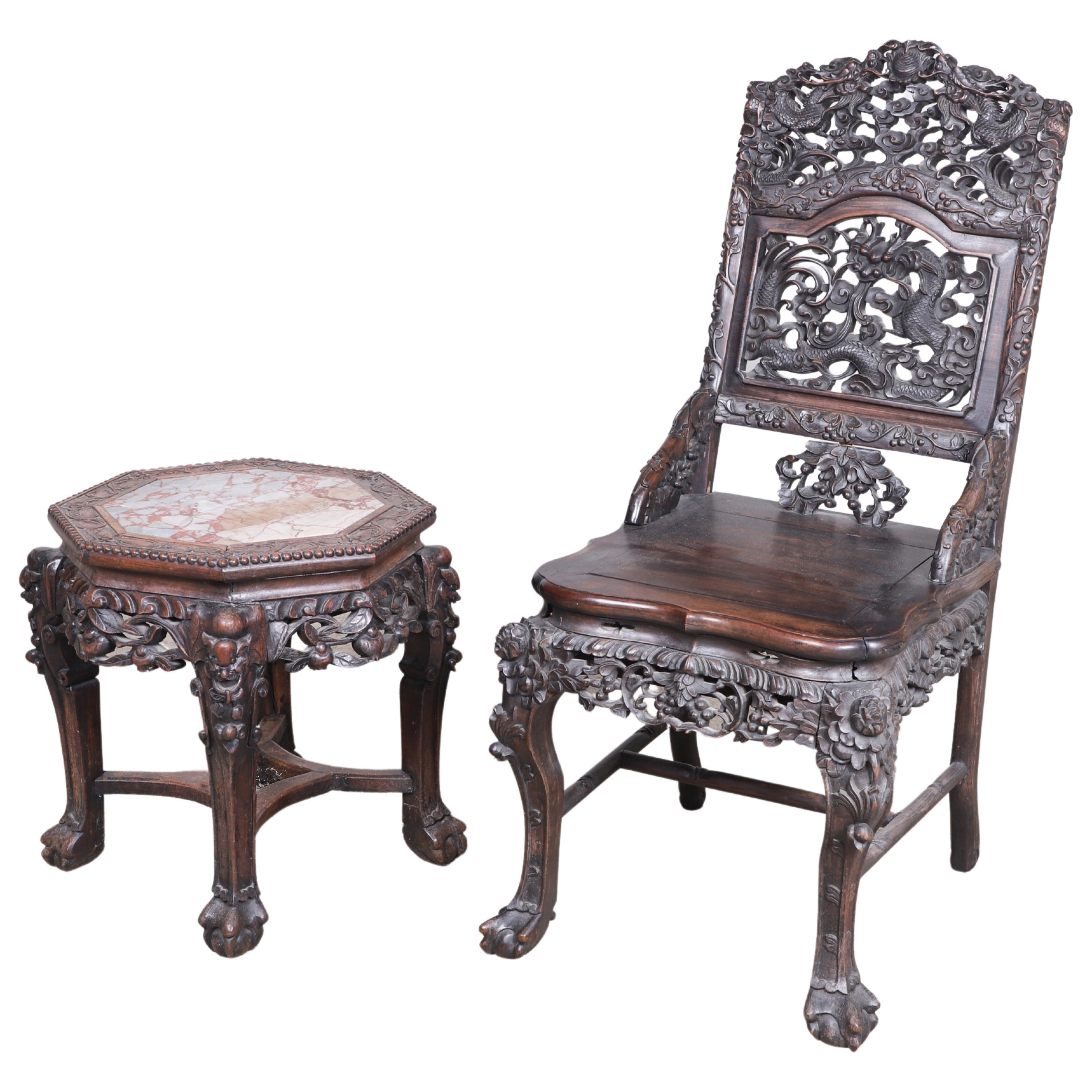 Chinese Carved Hardwood Side Chair 3b443a