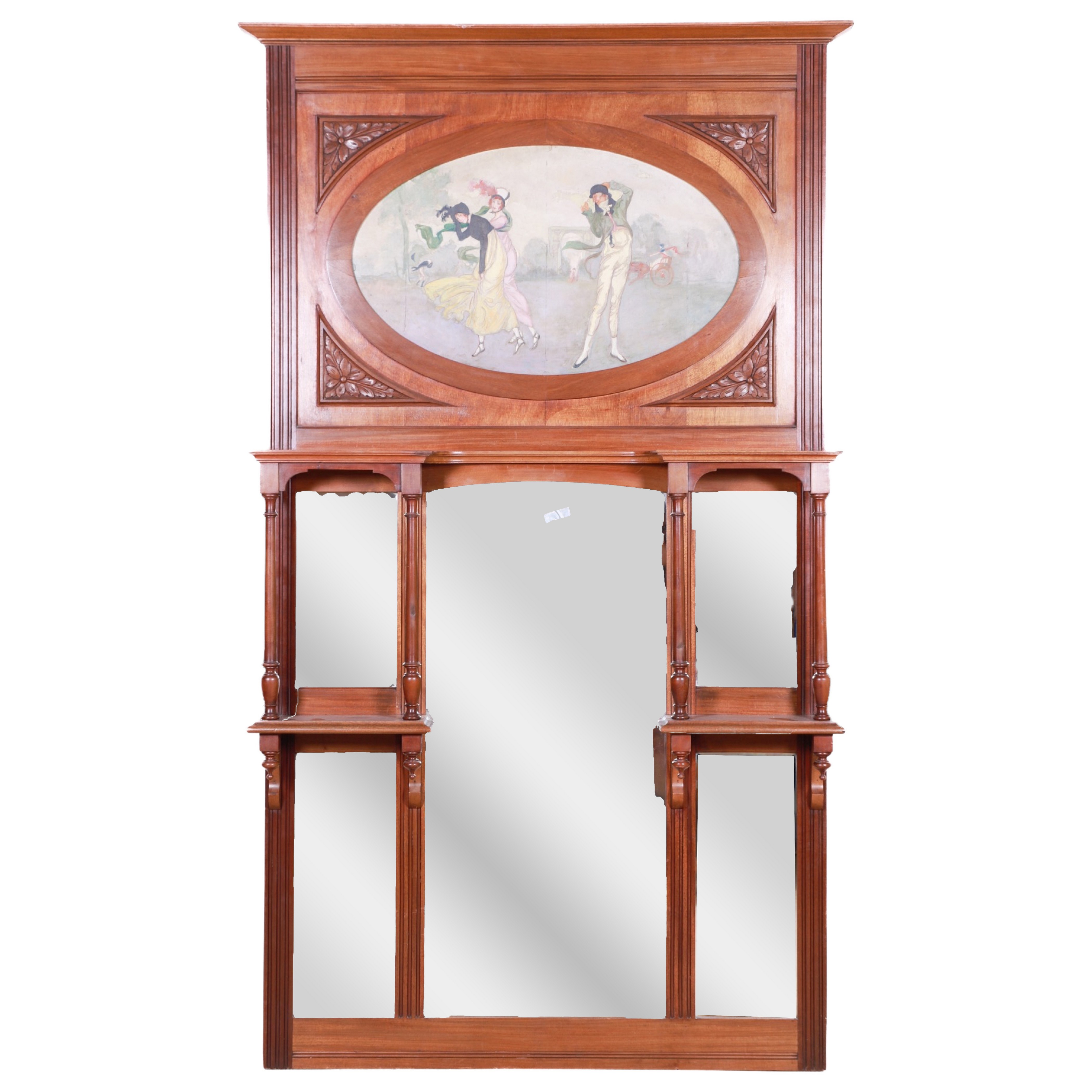 Continental carved walnut trumeau mirror,