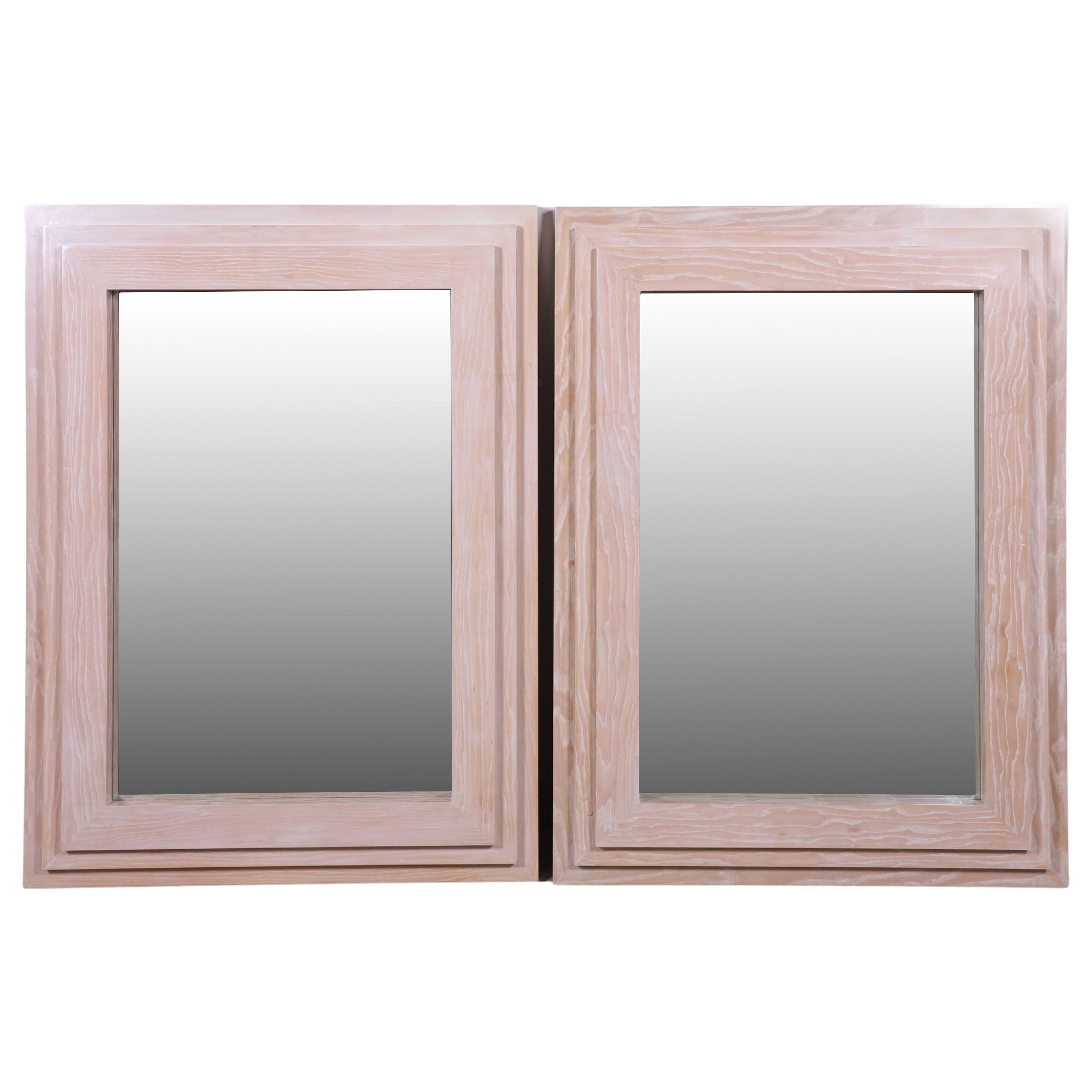Pair Deco Style Cerused Wood Mirrors,