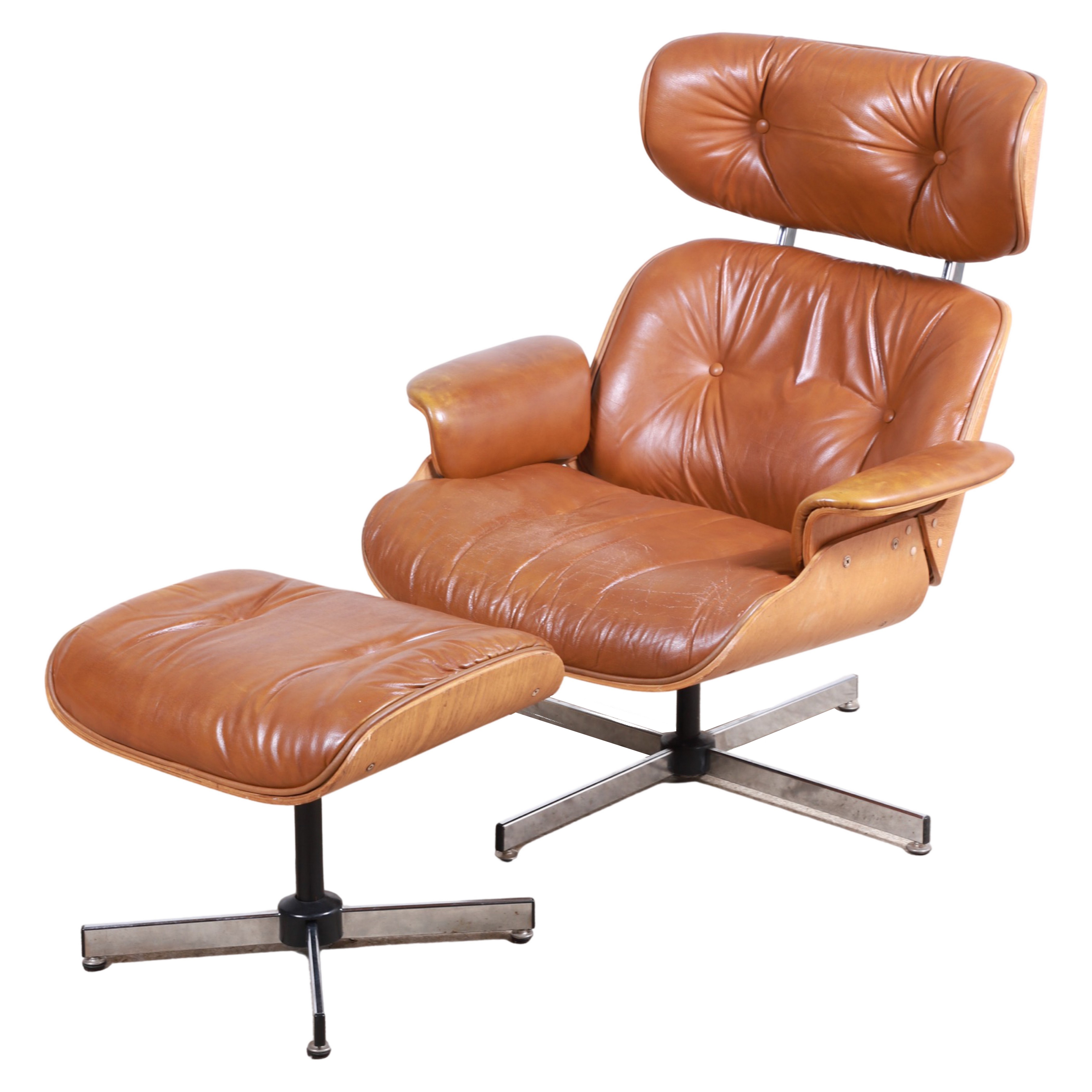 Eames style mahogany and leather
