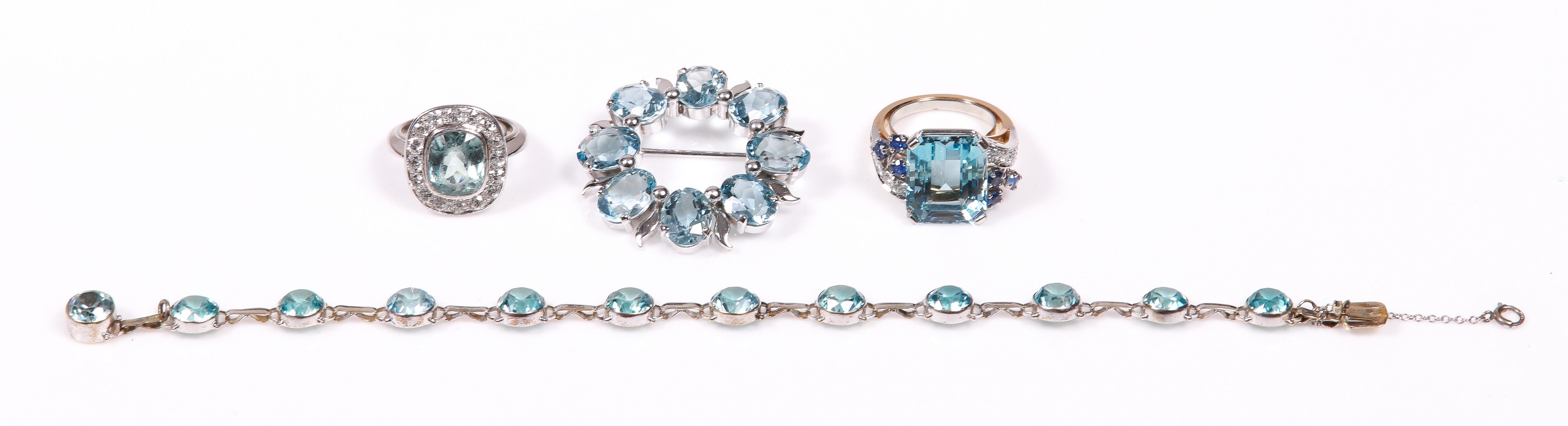  4 pc 14K WG aquamarine fashion 3b44af