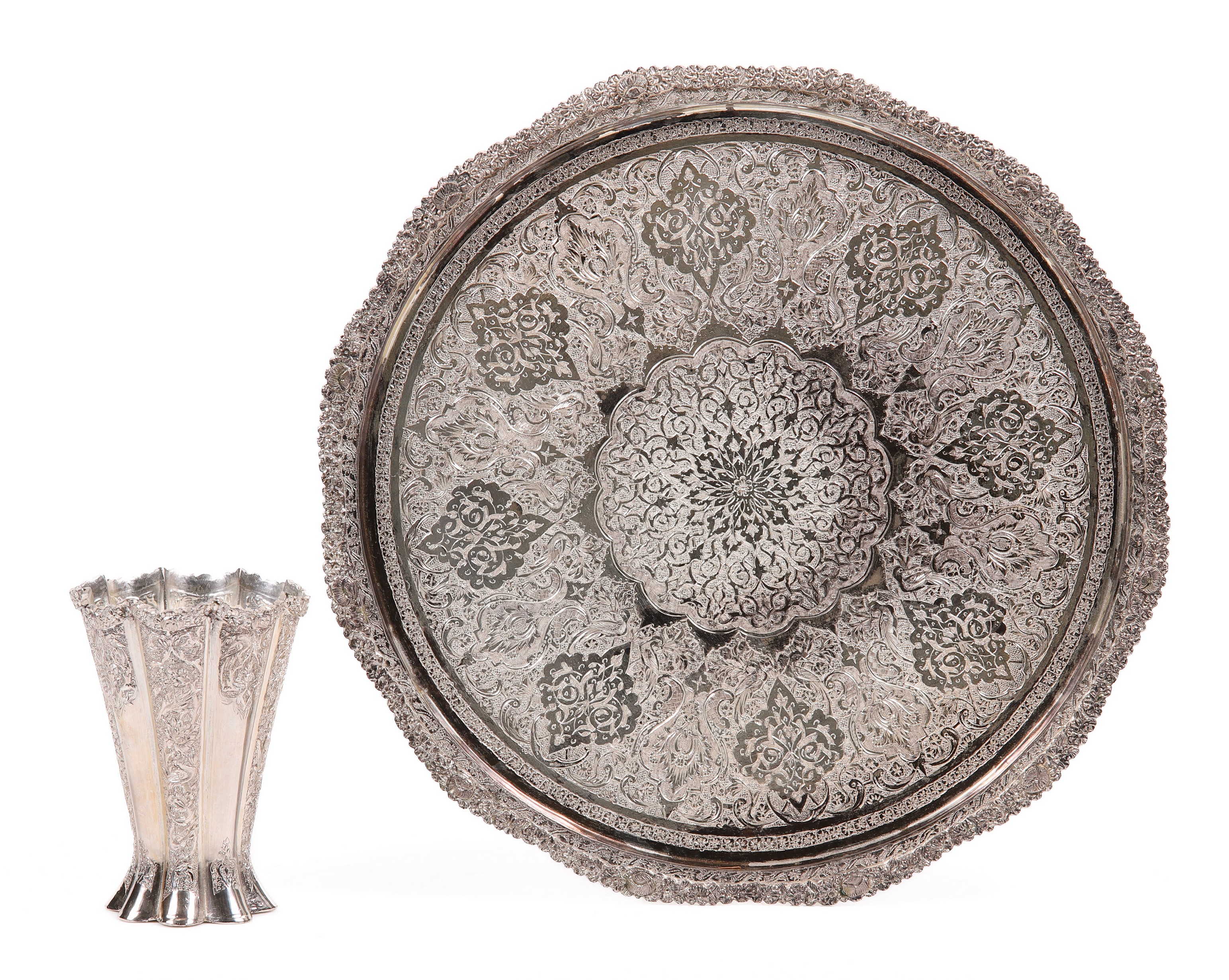 Persian silver engraved tray and 3b44d1