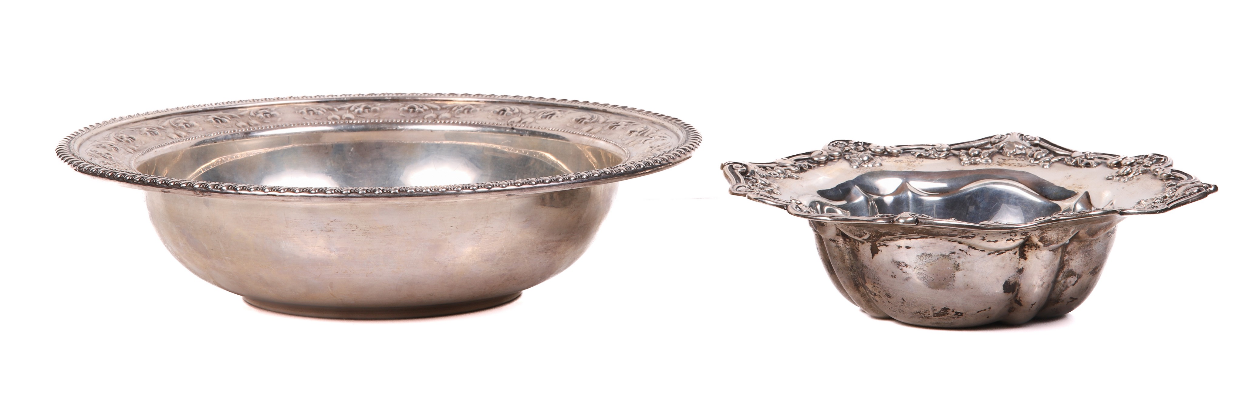 (2) Sterling repousse bowls to