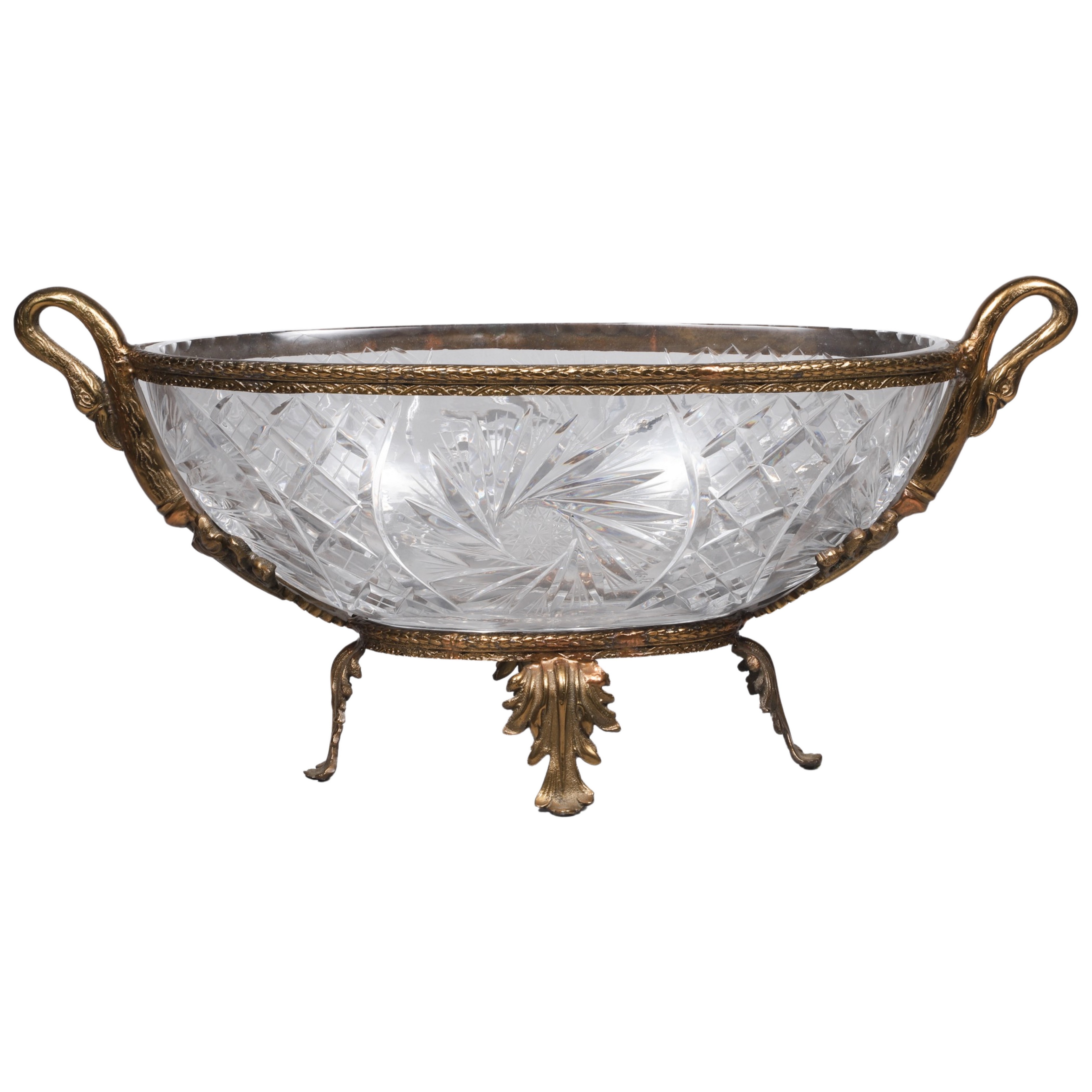 Cut crystal center bowl, gilt bronze