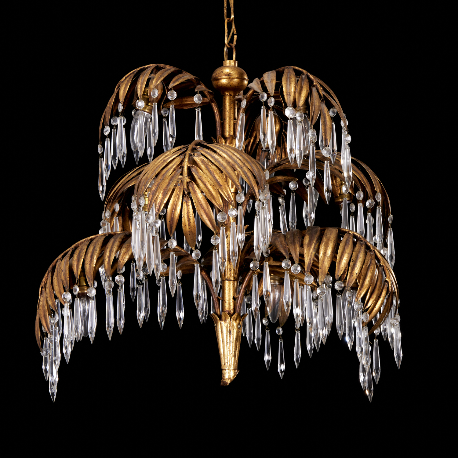 FRENCH GILT TOLE PALM FROND CHANDELIER 3b4567