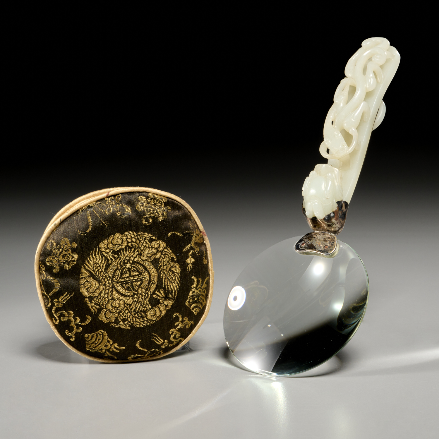 CHINESE JADE AND SILVER MOUNTED