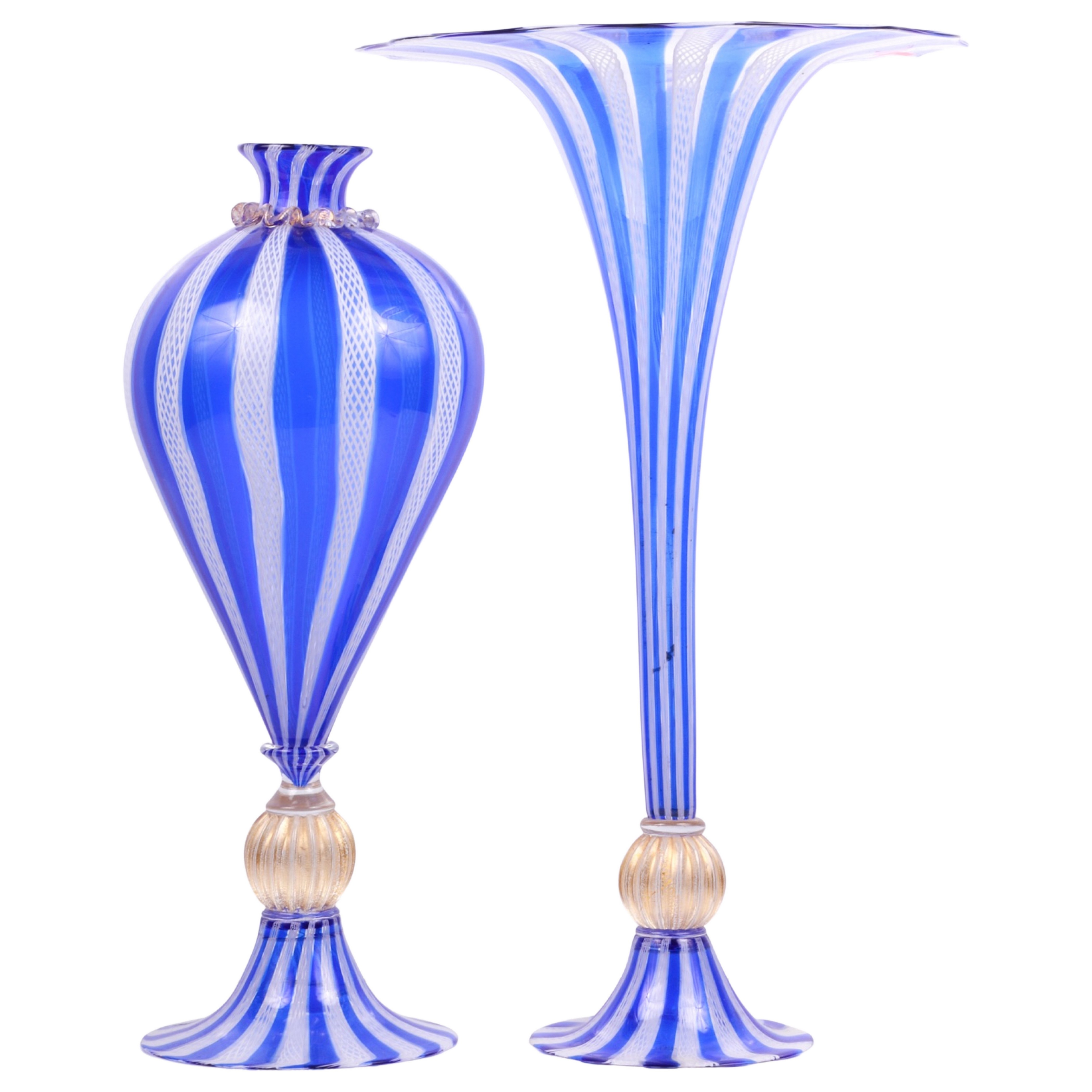 Venetian zanfirico glass vase pair,