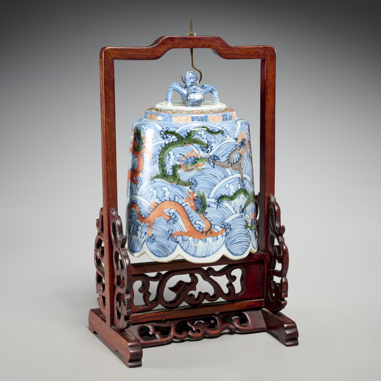 CHINESE BLUE, WHITE, RED PORCELAIN DRAGON