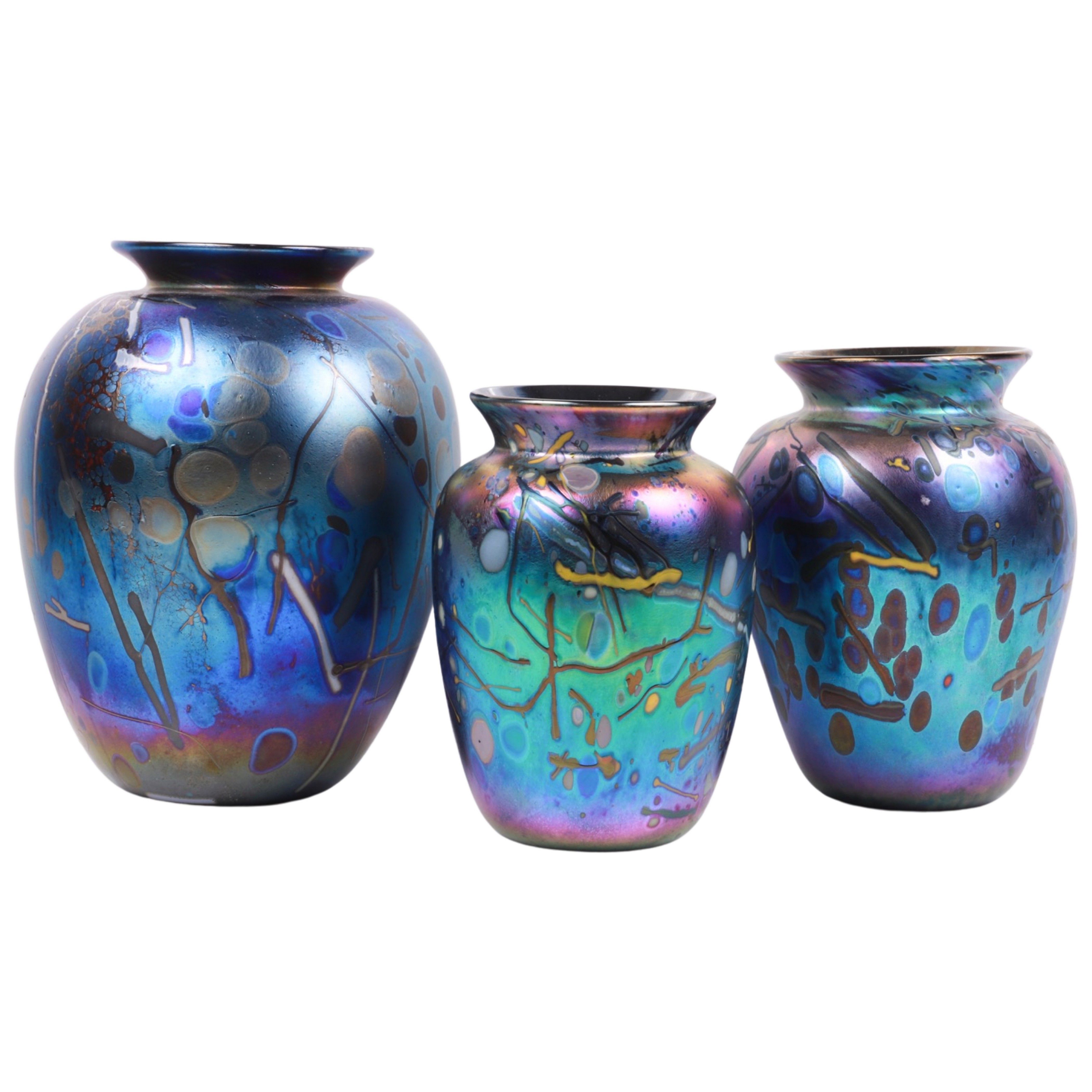 (3) Arthur Allison art glass vases,