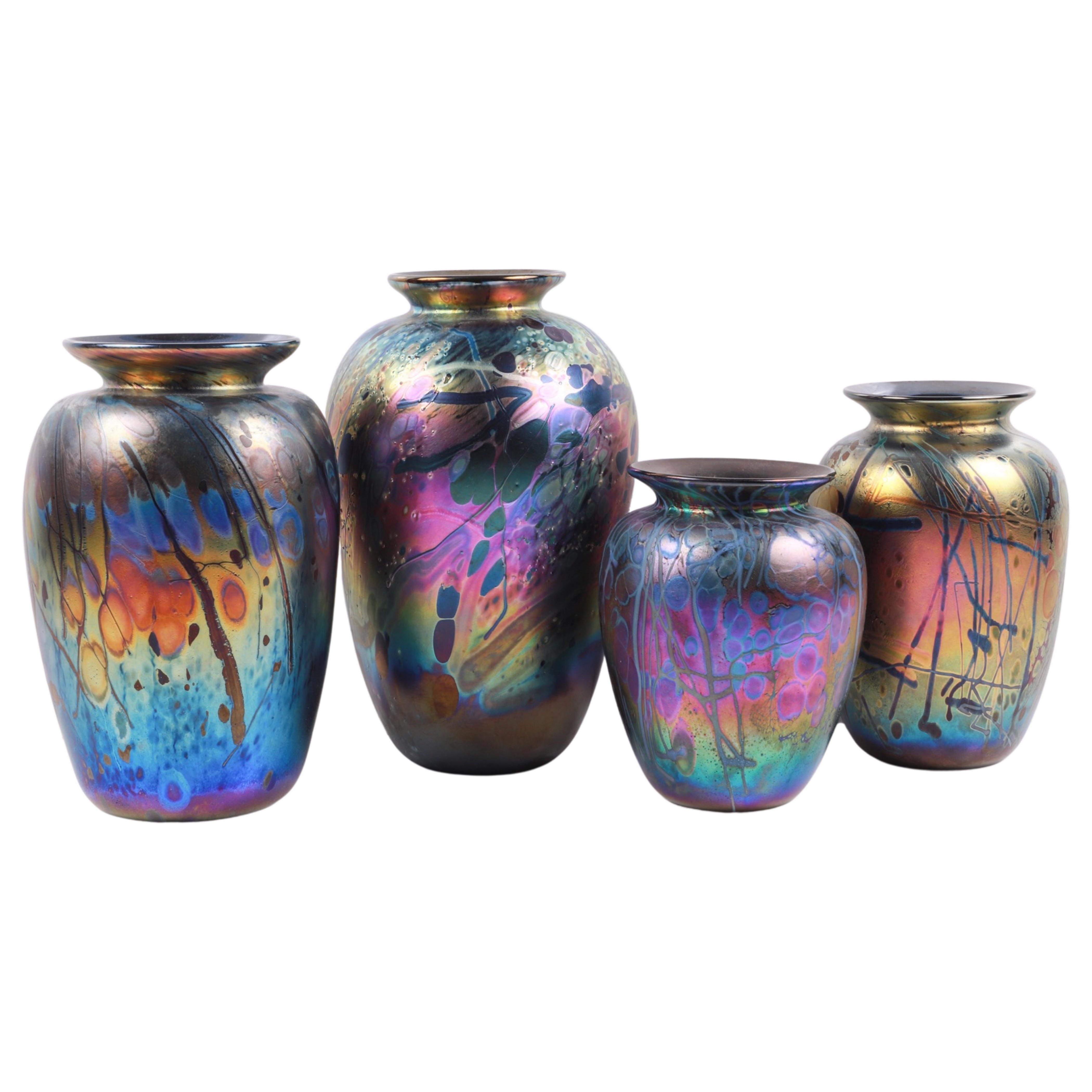 (4) Arthur Allison art glass vases,
