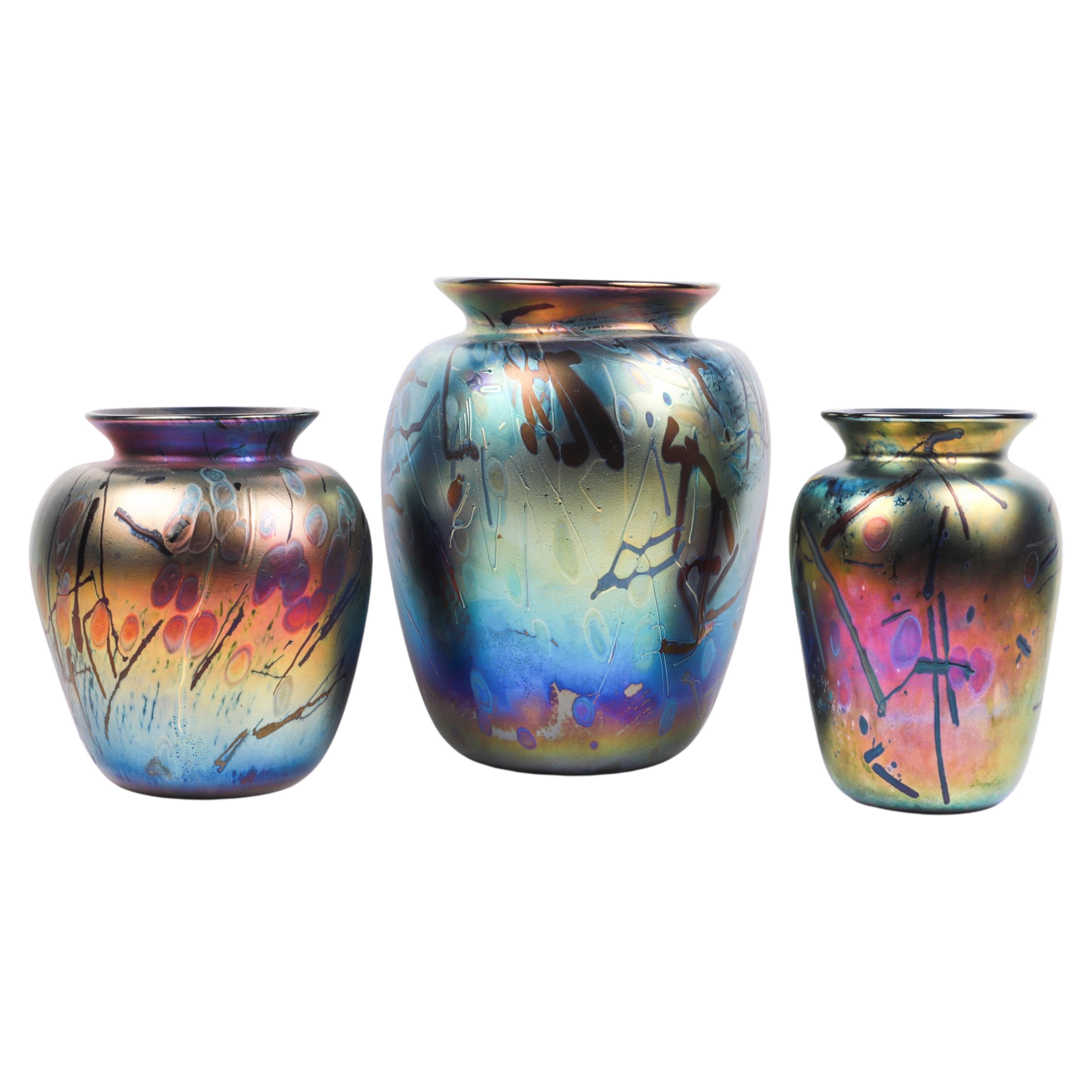 (3) Arthur Allison art glass vases,