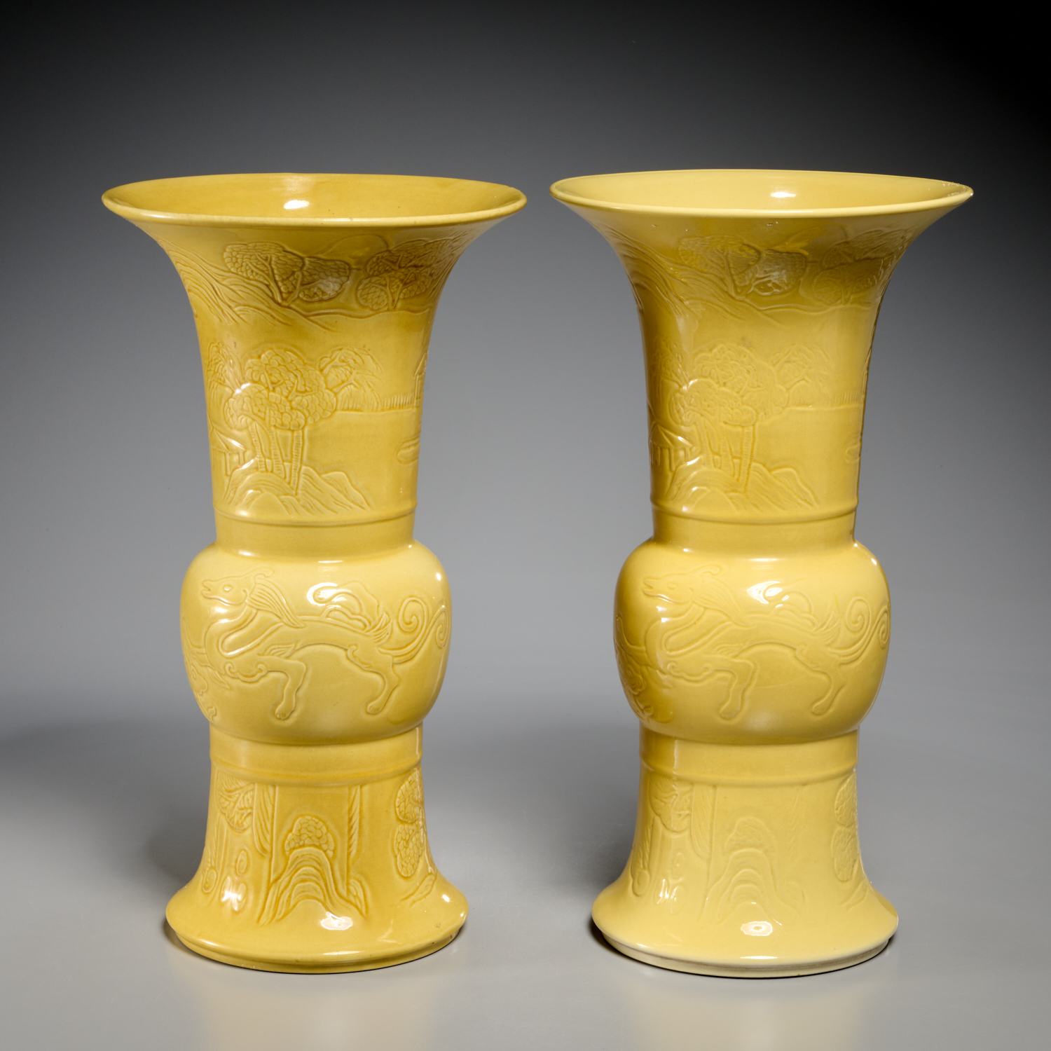 PAIR CHINESE YELLOW GROUND PORCELAIN