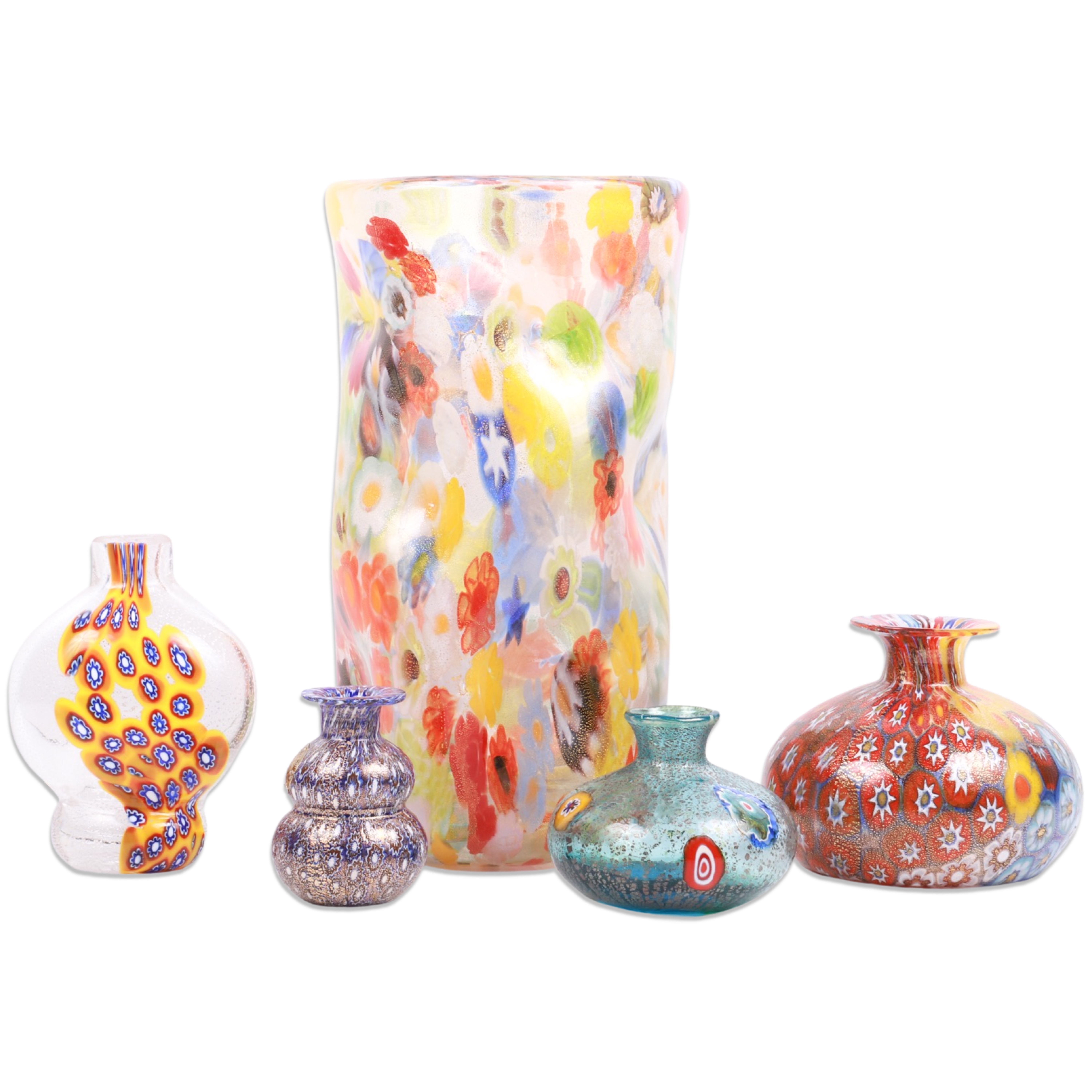  5 Millefiori art glass vases 3b45db