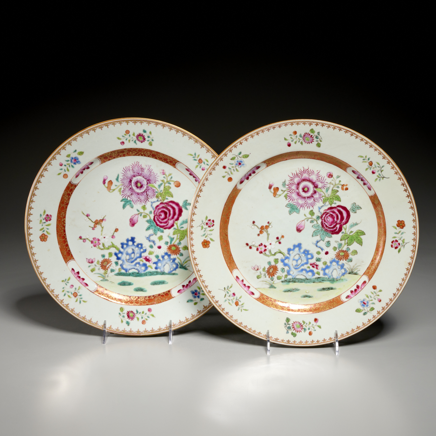 PAIR CHINESE FAMILLE ROSE CHARGERS