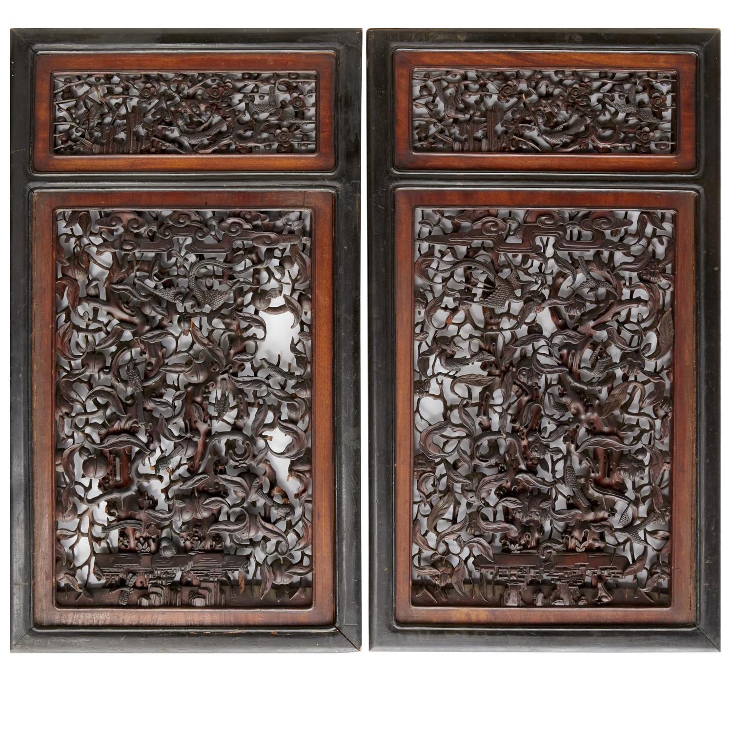 NICE PAIR CHINESE CARVED HARDWOOD 3b45f1