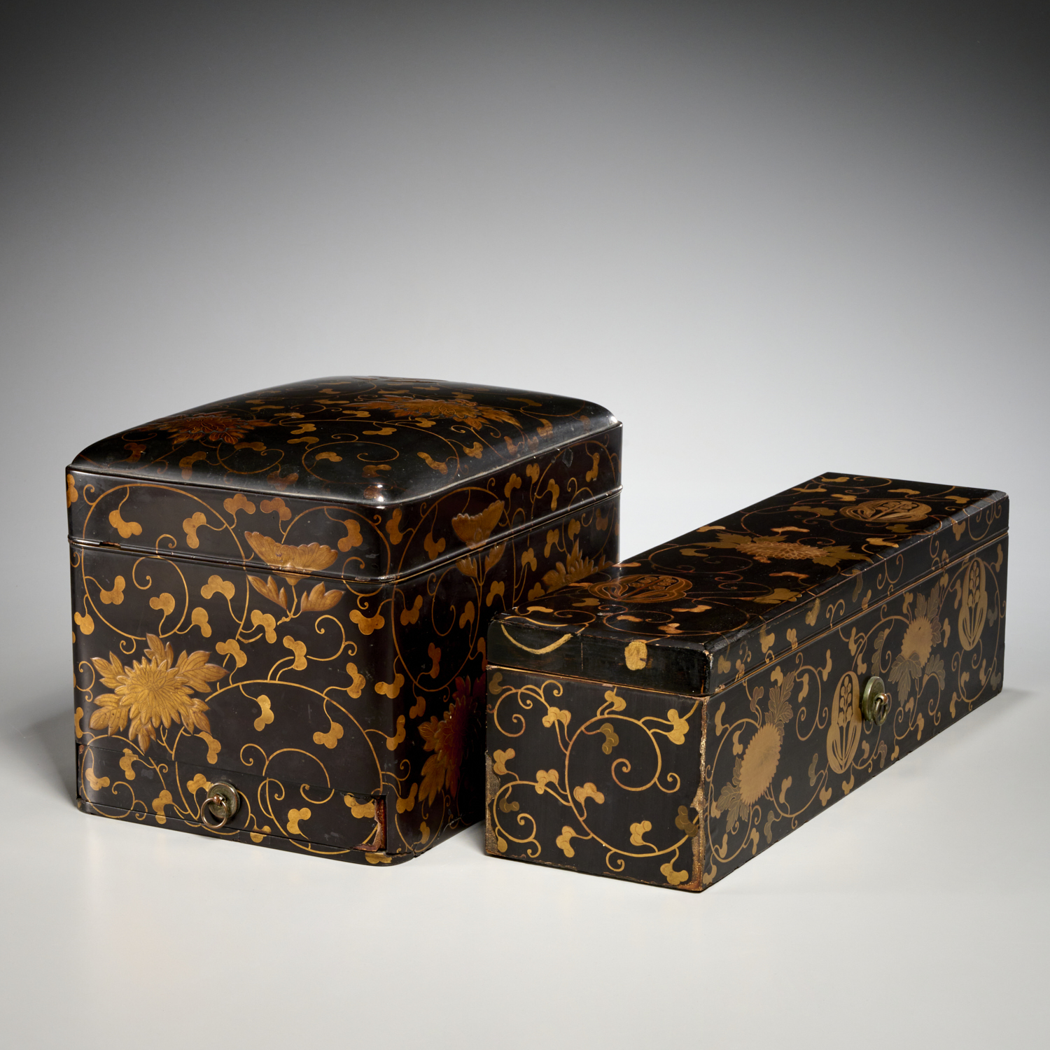 (2) JAPANESE GILT AND BLACK LACQUERED