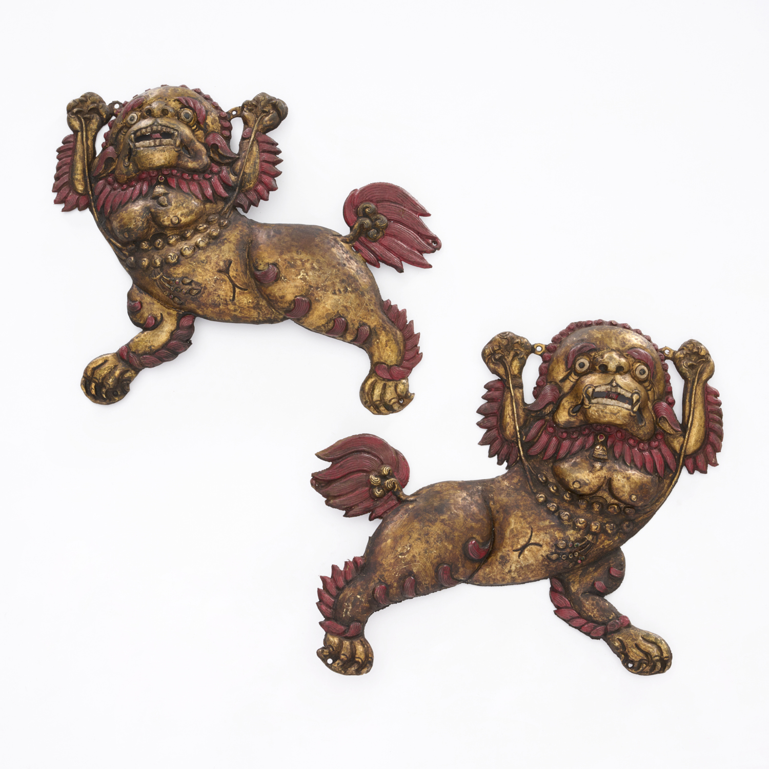 PAIR TIBETAN BRONZE GUARDIAN LION 3b467d