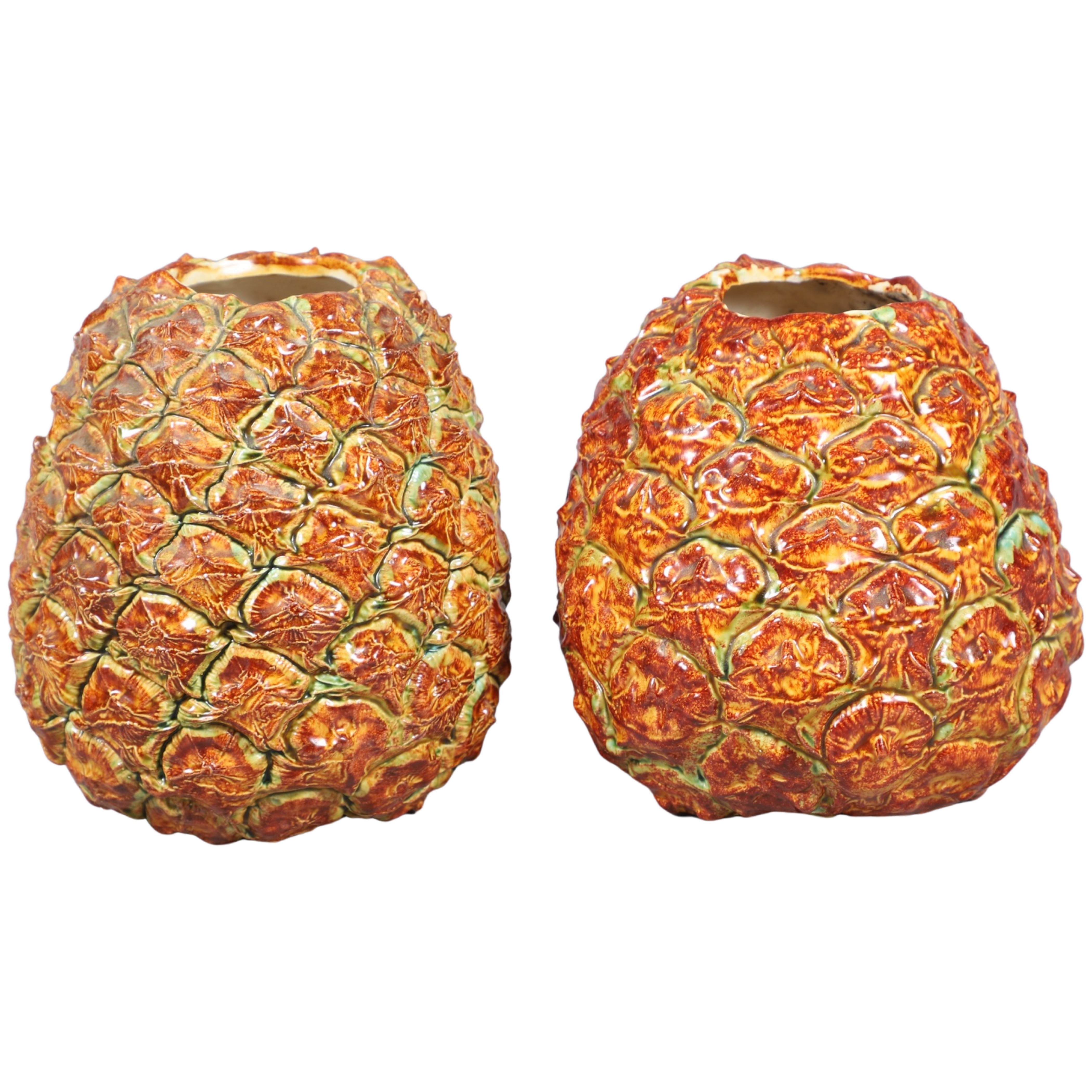 (2) Porcelain pineapple vases, one signed