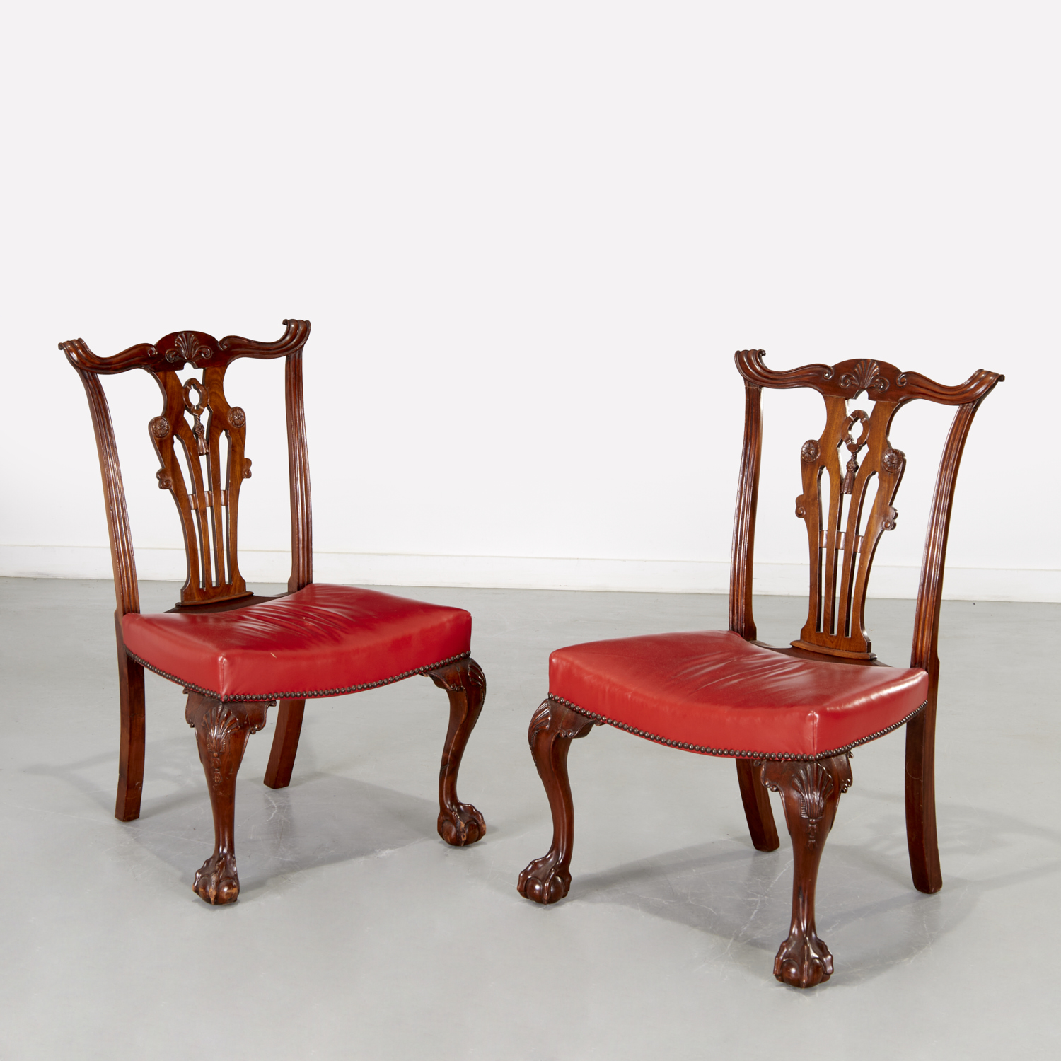 PAIR ANTIQUE CHIPPENDALE CARVED MAHOGANY