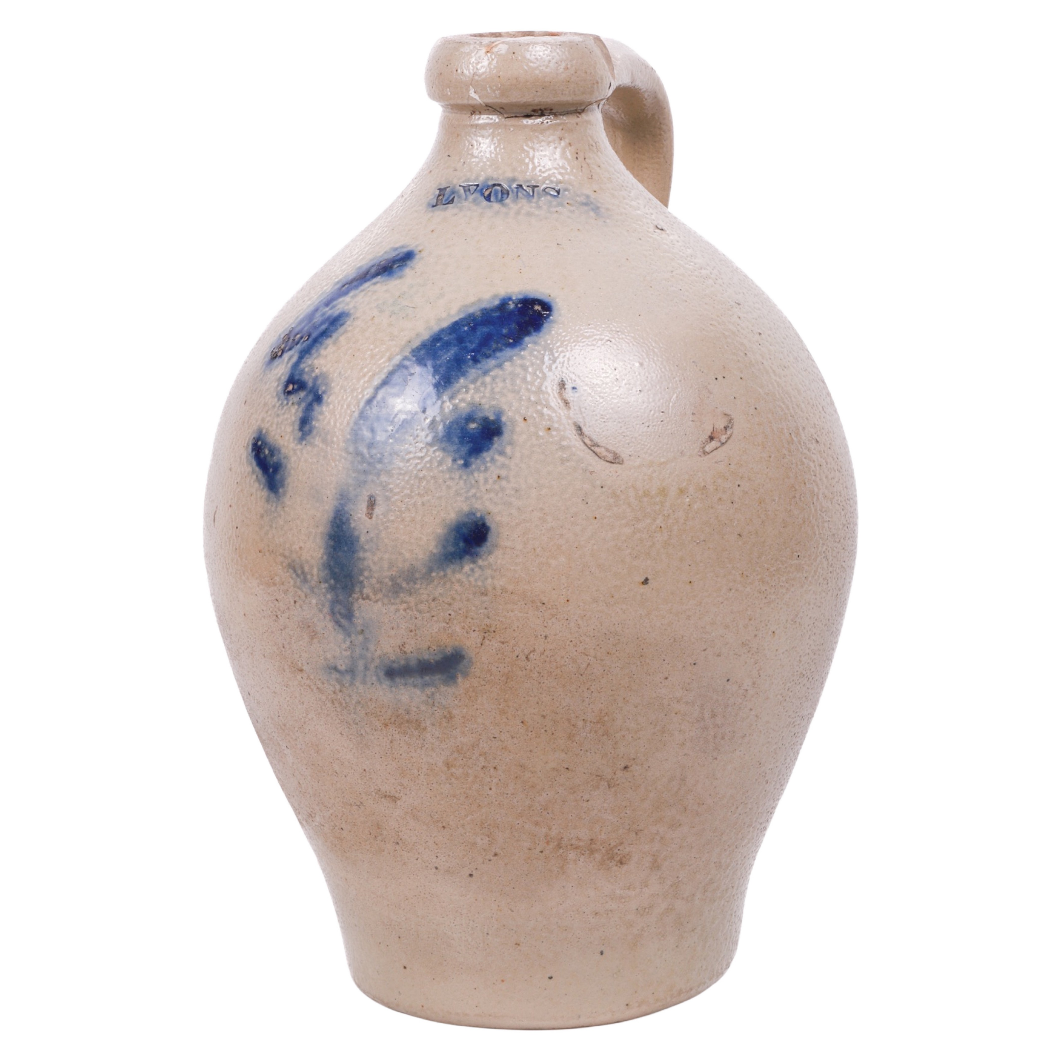 Lyons blue decorated stoneware jug,