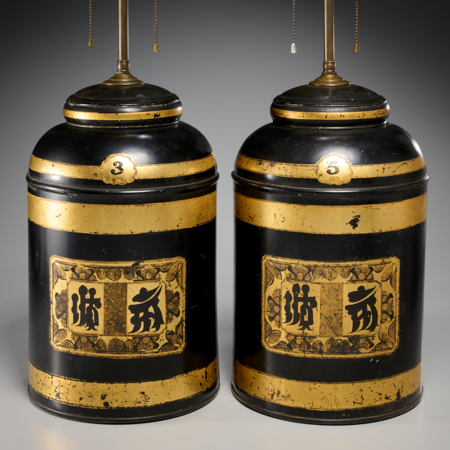 PAIR VICTORIAN TOLE TEA CANISTER 3b4781