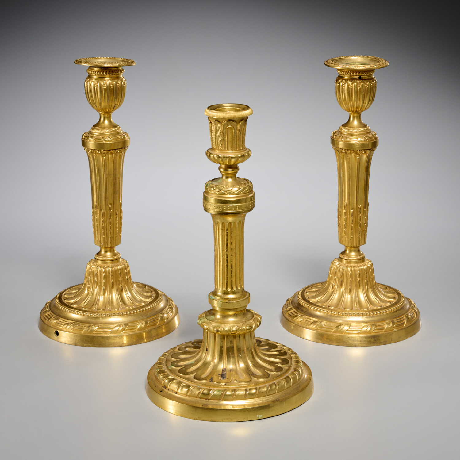 PAIR LOUIS XVI GILT BRONZE CANDLESTICKS 3b4808