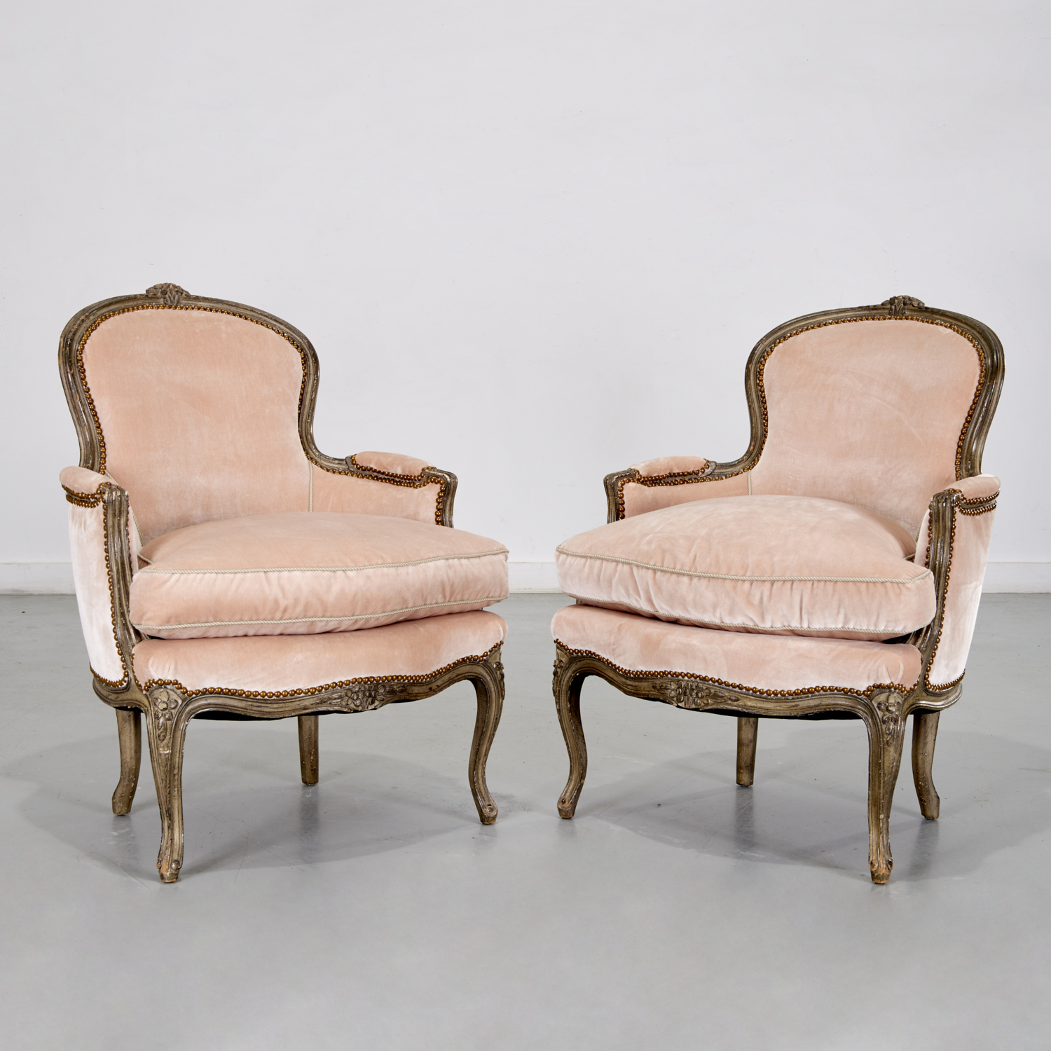 PAIR LOUIS XV STYLE GREY PAINTED