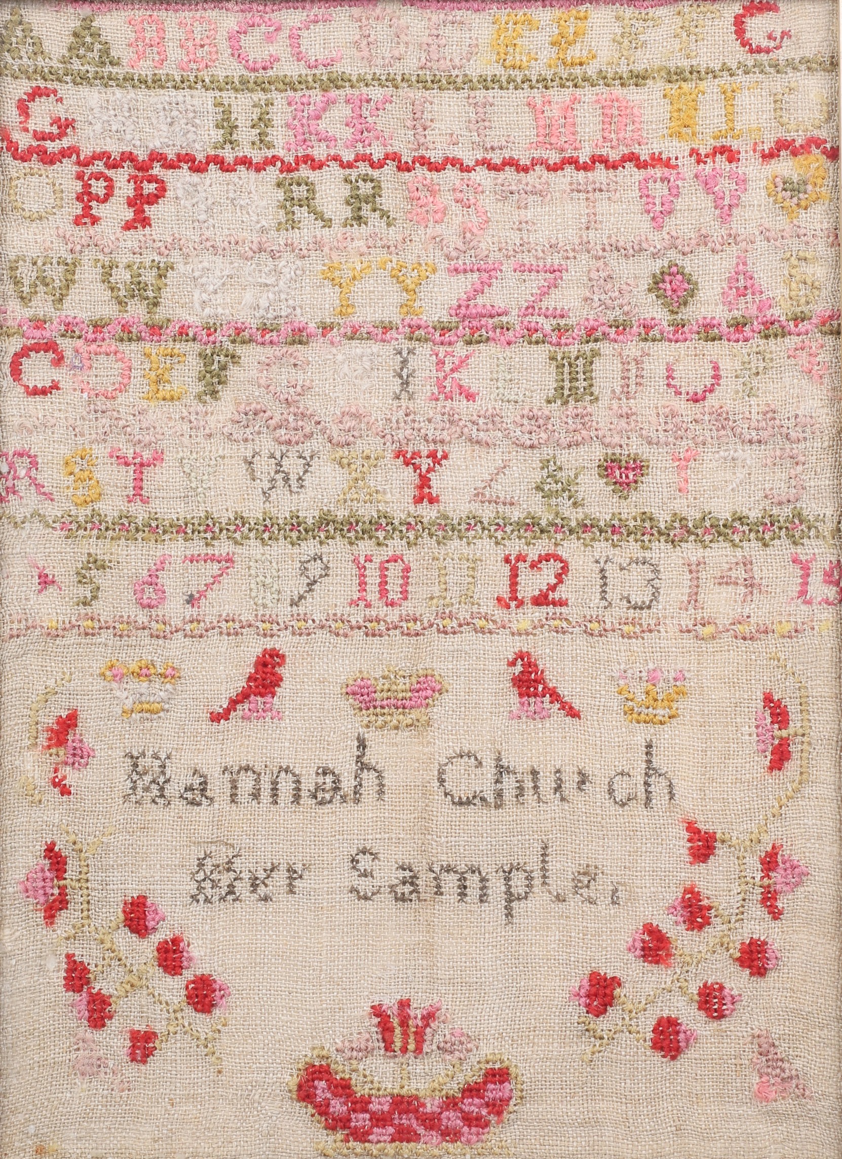 Cross stitch sampler signed Hannah 3b48b6