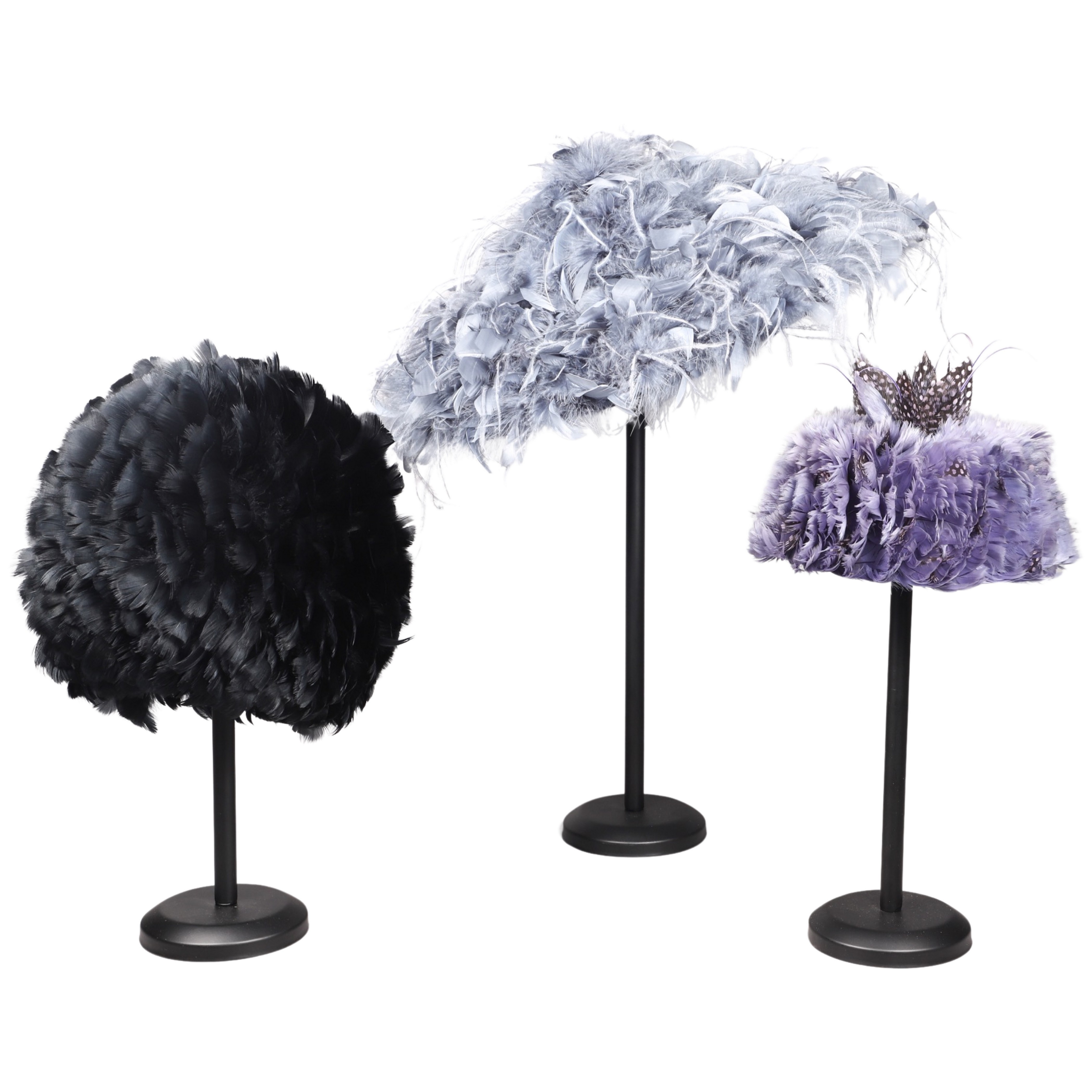 (3) Vintage designer feather hats to