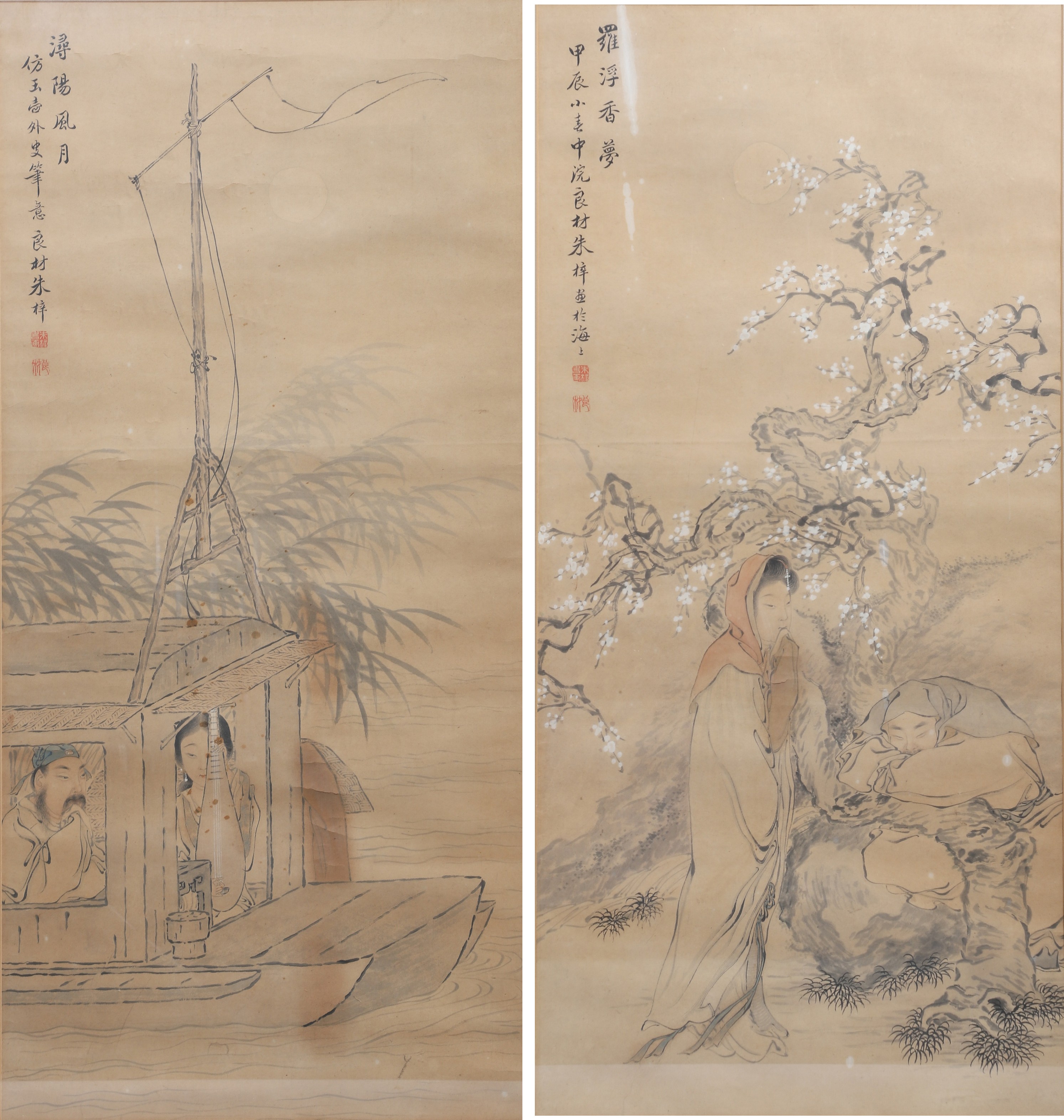 (2) Chinese scrolls, framed, c/o