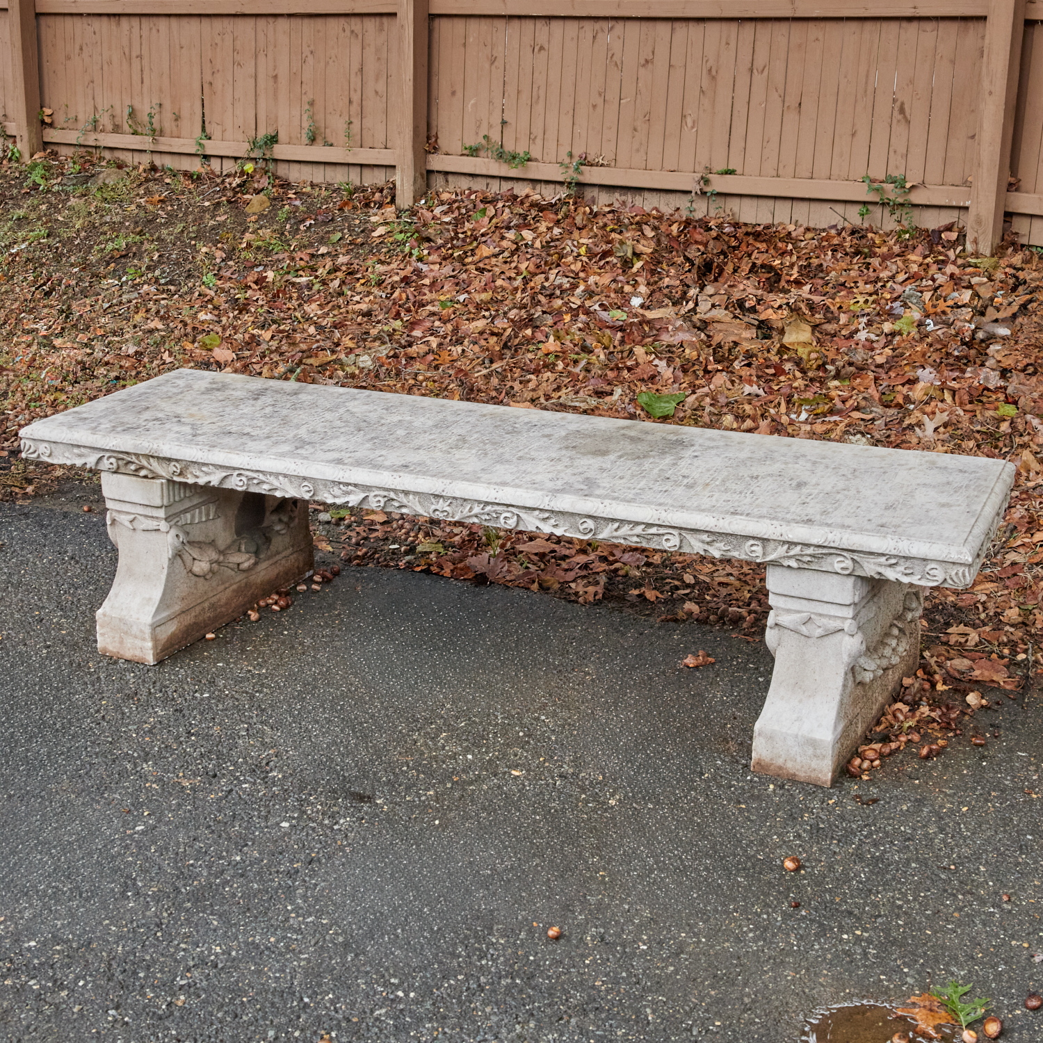 ANTIQUE MARBLE GARDEN BENCH, EX-MUSEUM