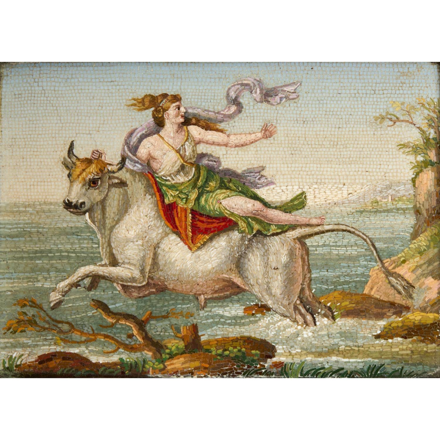 FINE ITALIAN MICROMOSAIC PLAQUE, EUROPA