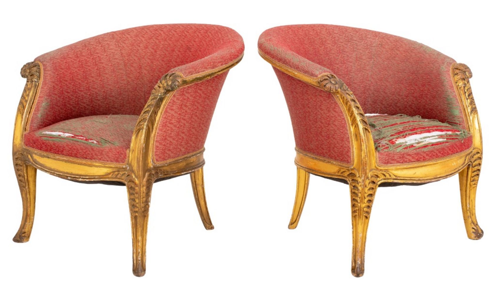 ART DECO GILTWOOD BERGERES OR ARM CHAIRS,