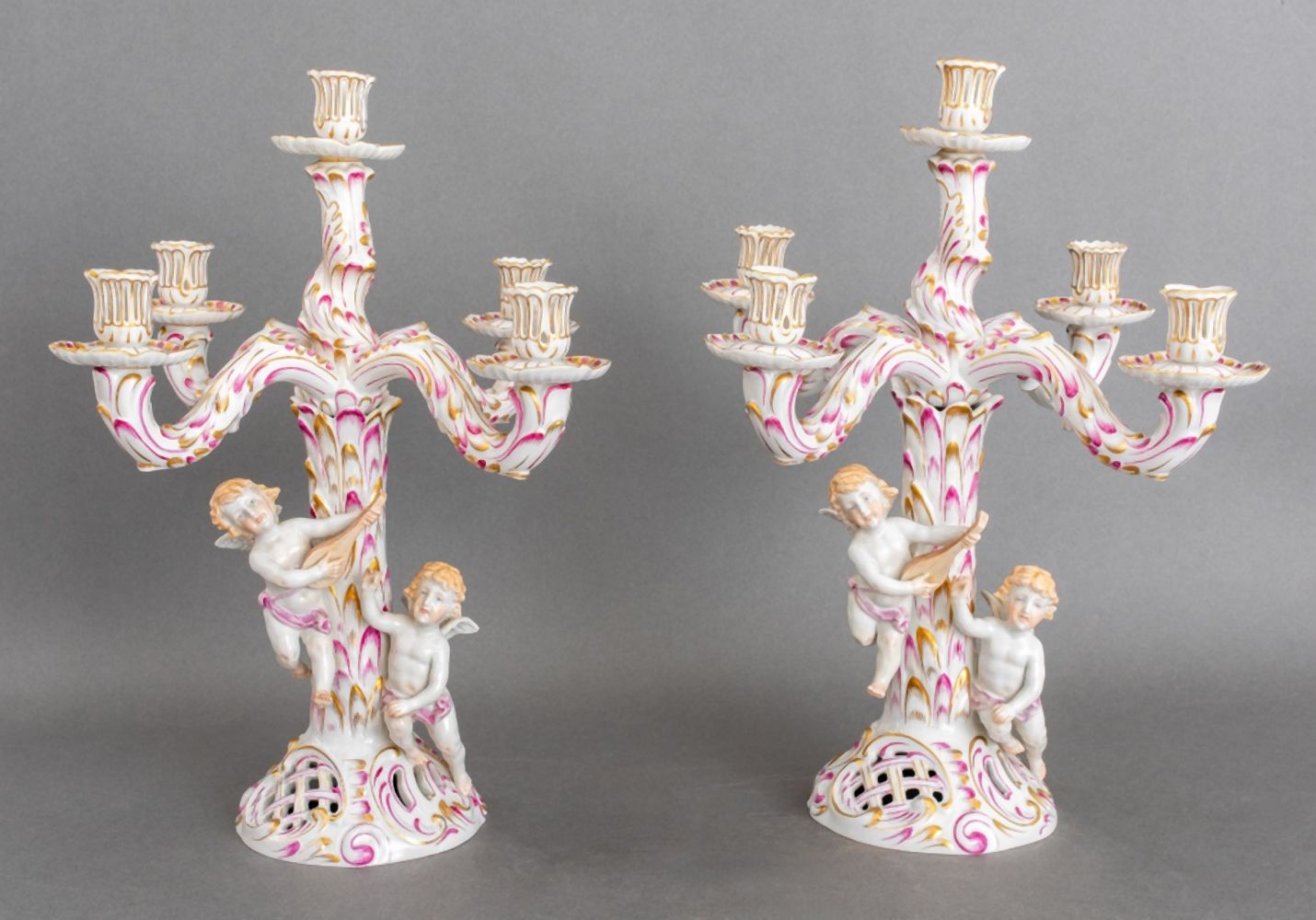 HEREND PORCELAIN FIVE LIGHT CANDELABRA,