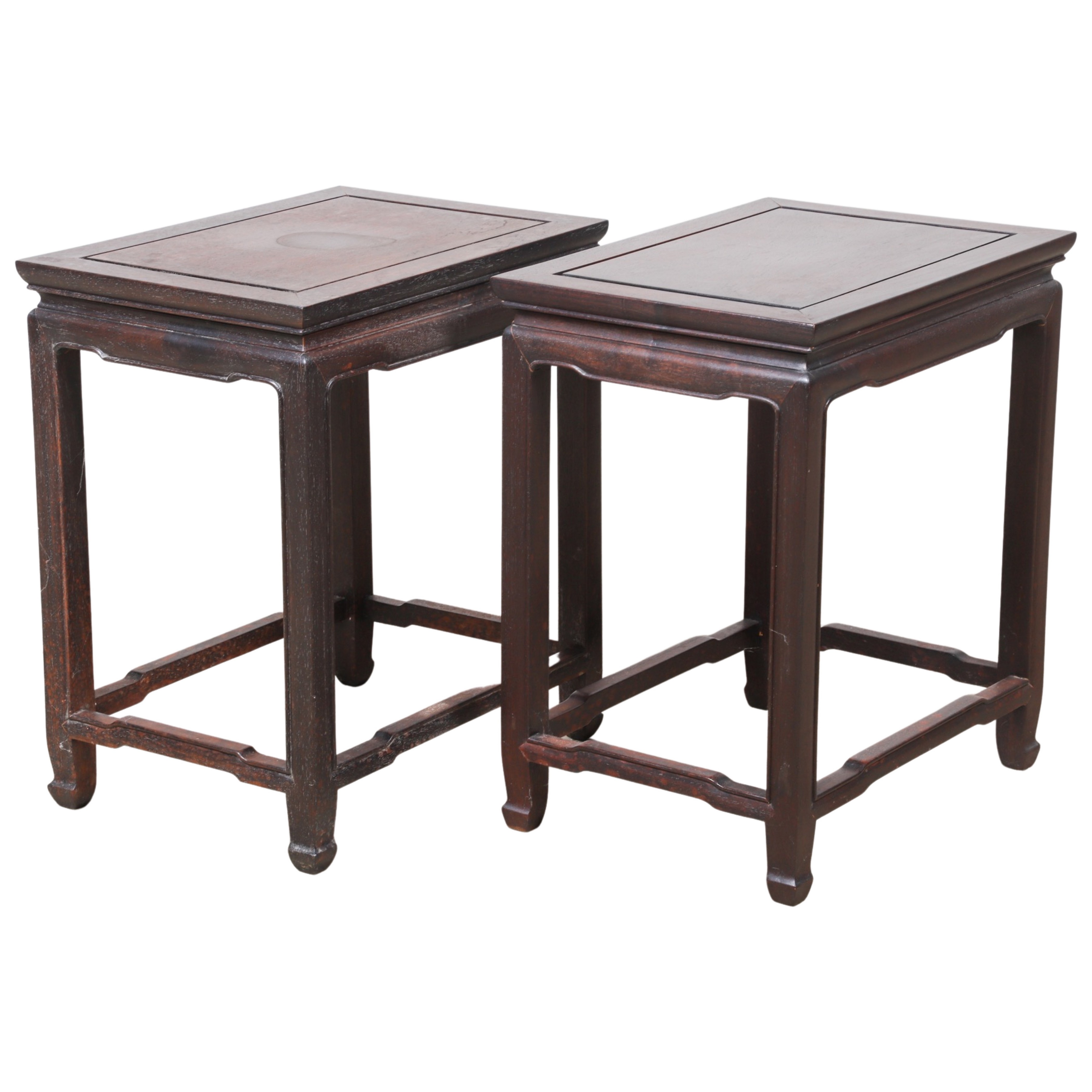 Pair Chinese elmwood side tables,