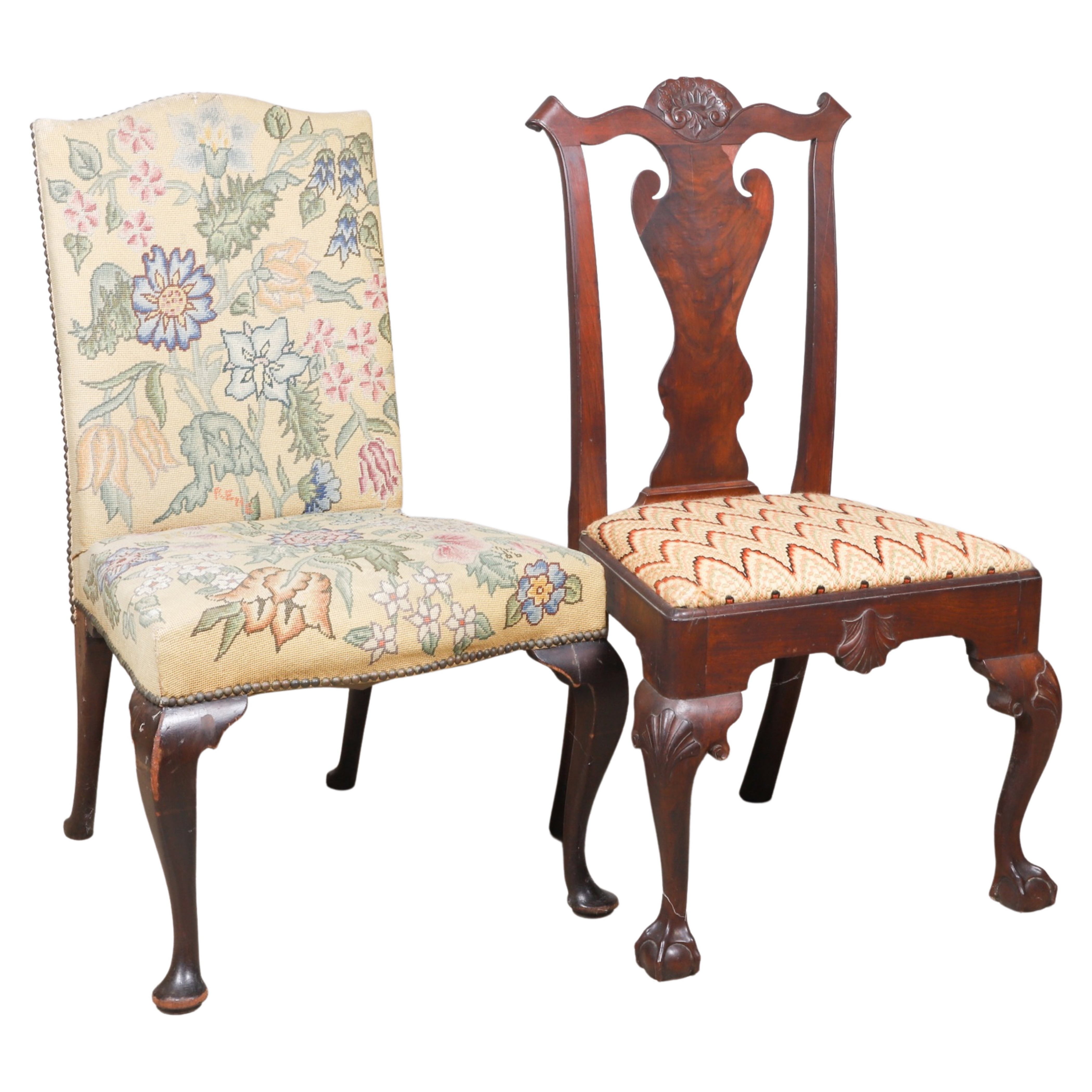 Queen Anne style upholstered side chair,