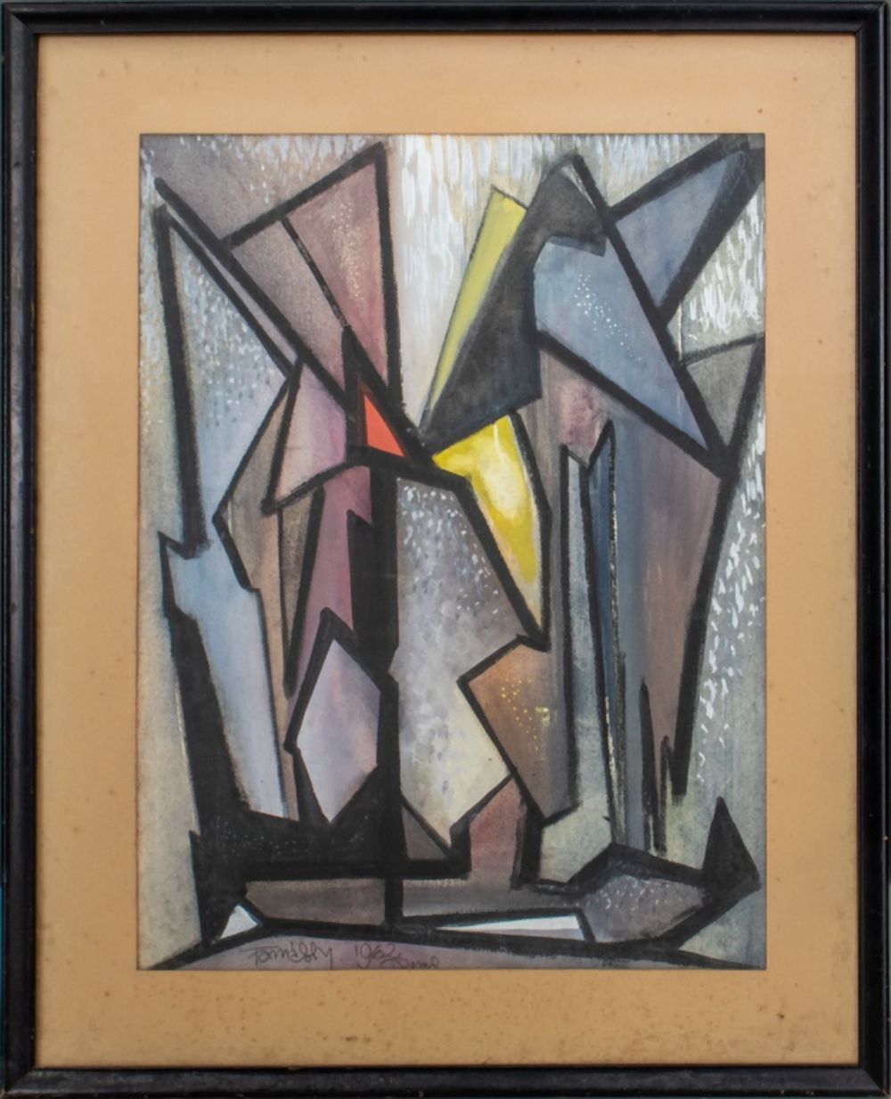 ILLEGIBLY SIGNED CUBIST GOUACHE