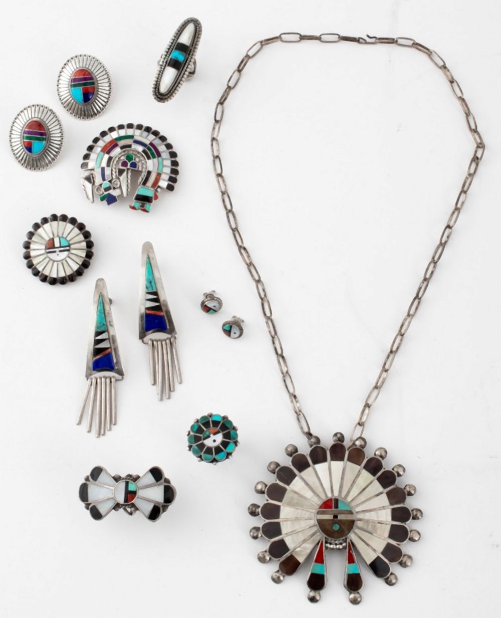 ZUNI NATIVE AMERICAN INLAID SILVER JEWELRY,