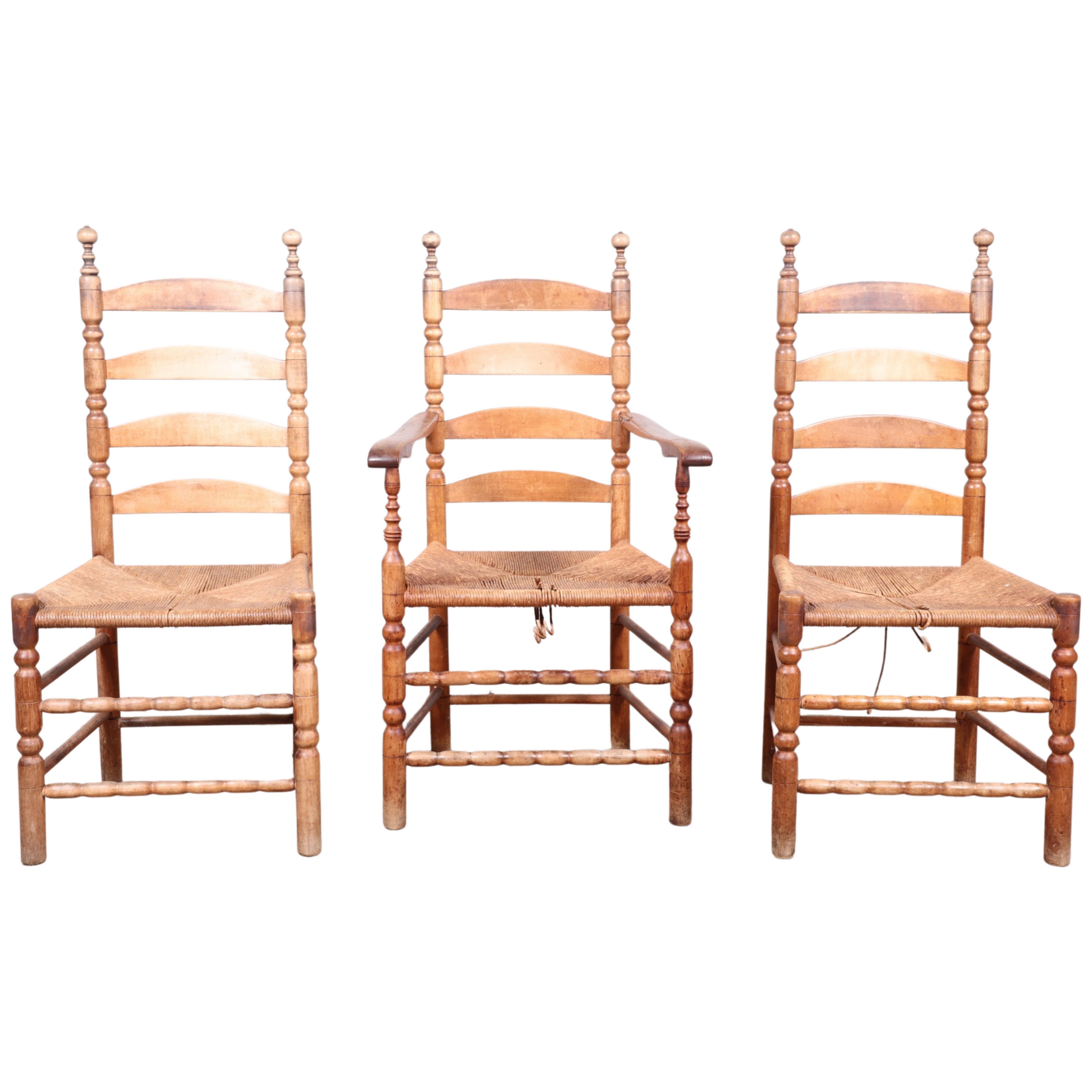 (3) Ladderback rush seat chairs, c/o