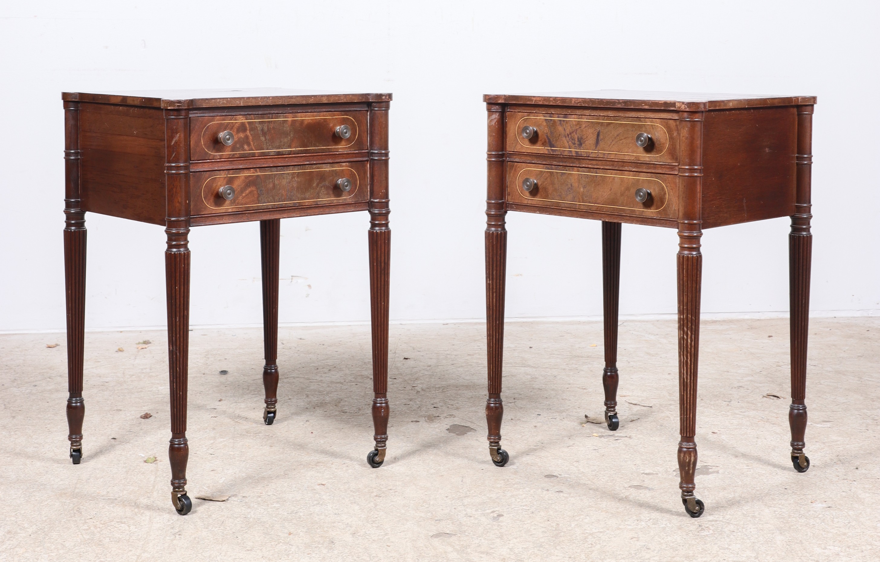 Pair Louis XVI style inlaid mahogany