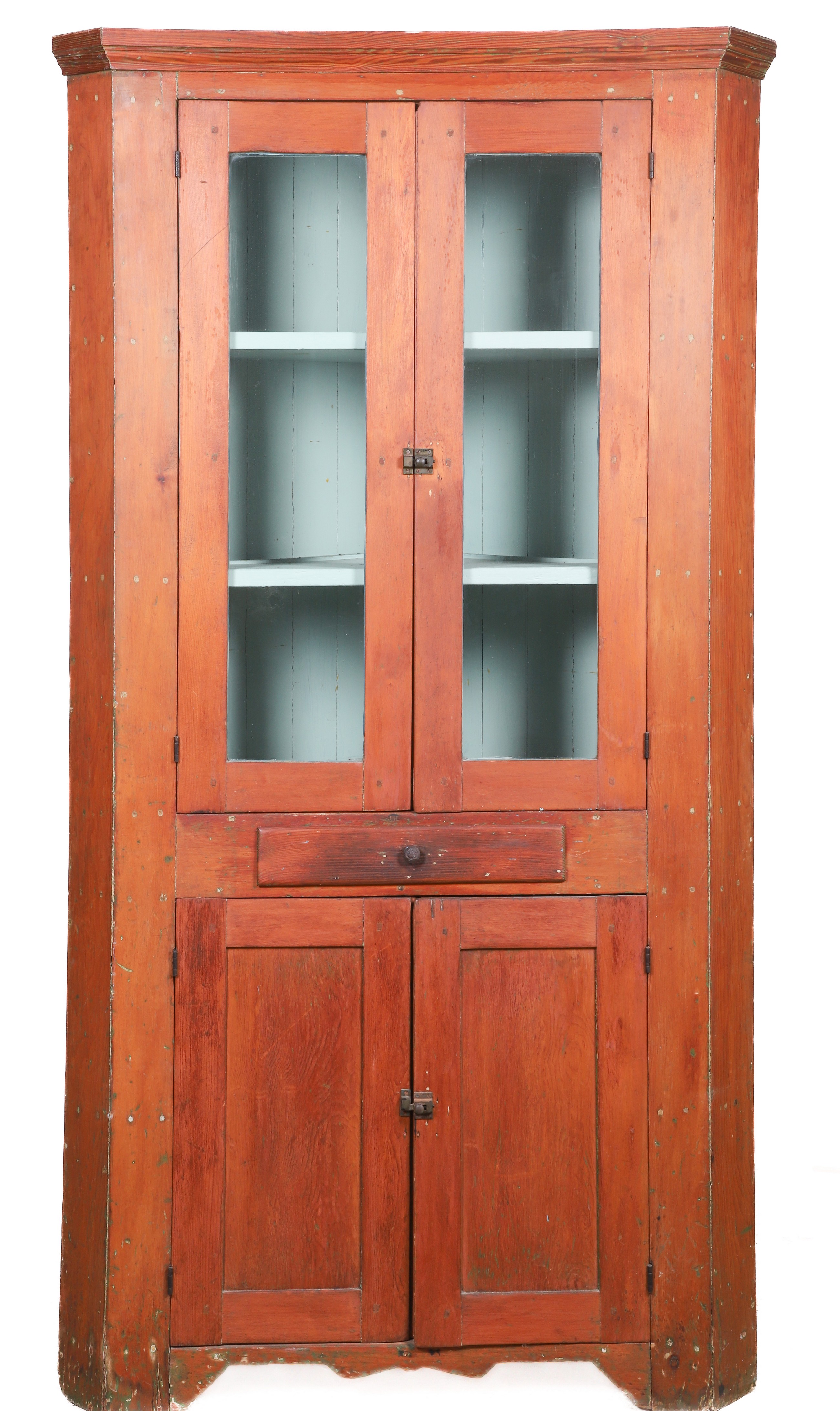 Pine paneled 1-pc corner cabinet,