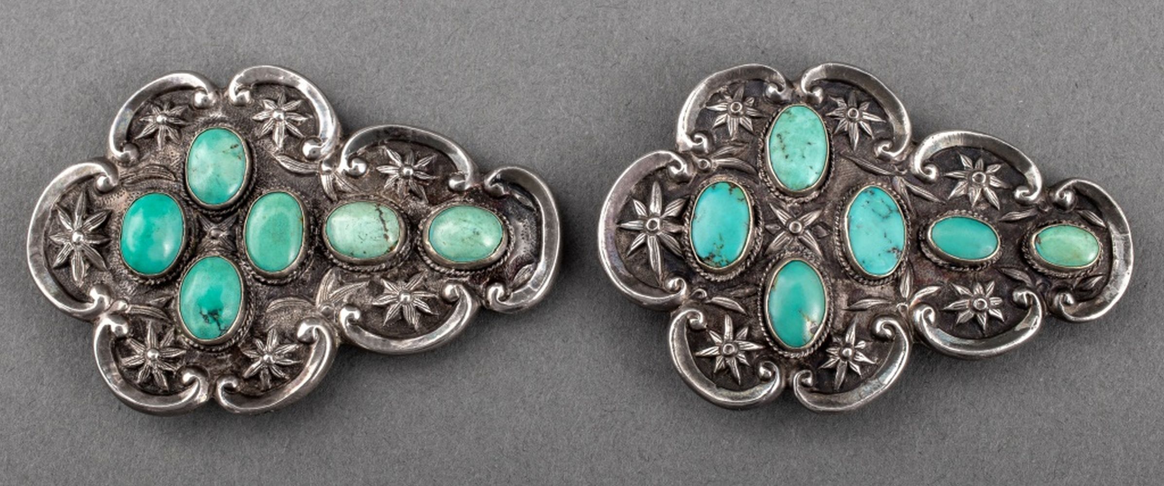 CHINESE SILVER TURQUOISE BUCKLES  3b4bd1