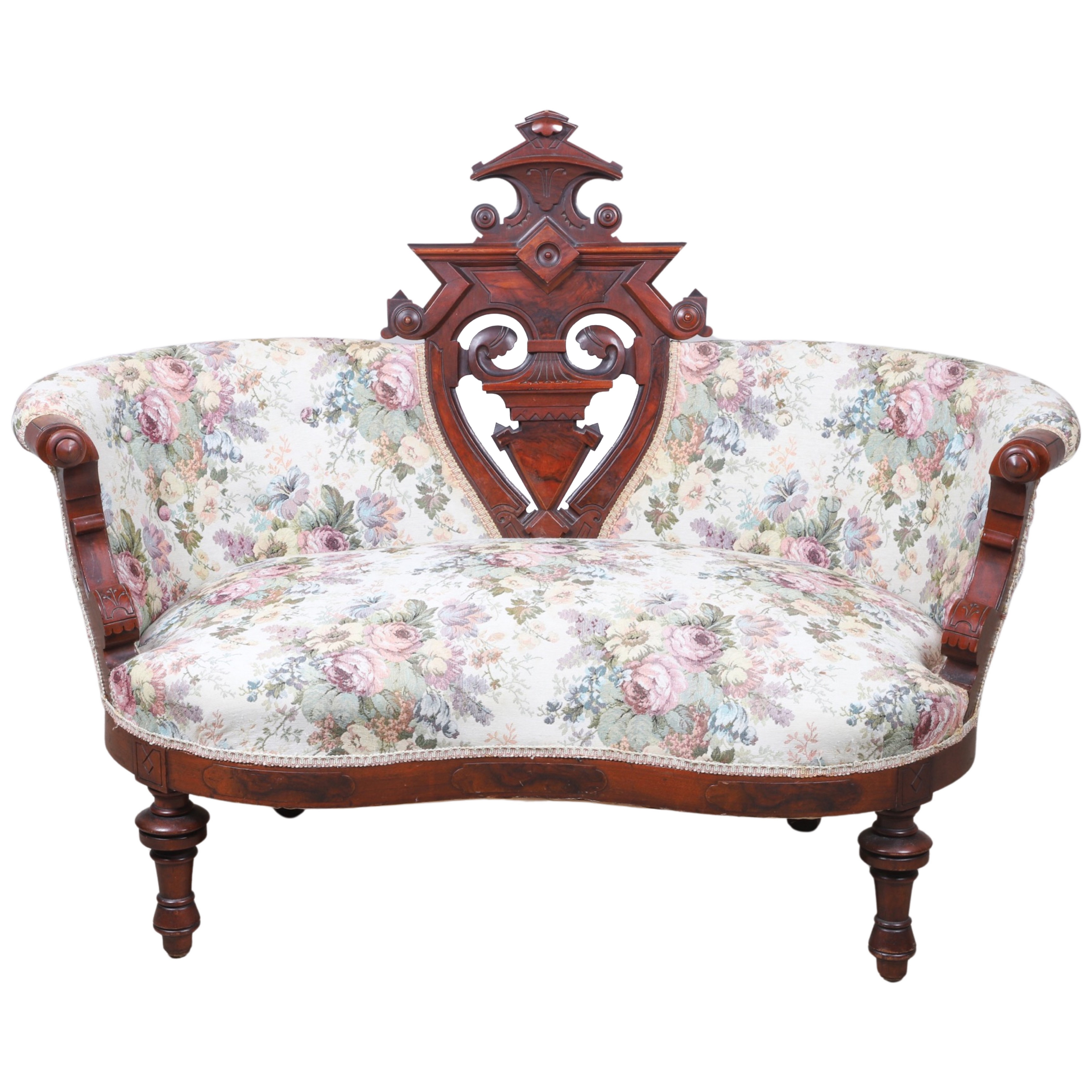 Victorian Eastlake carved walnut settee,