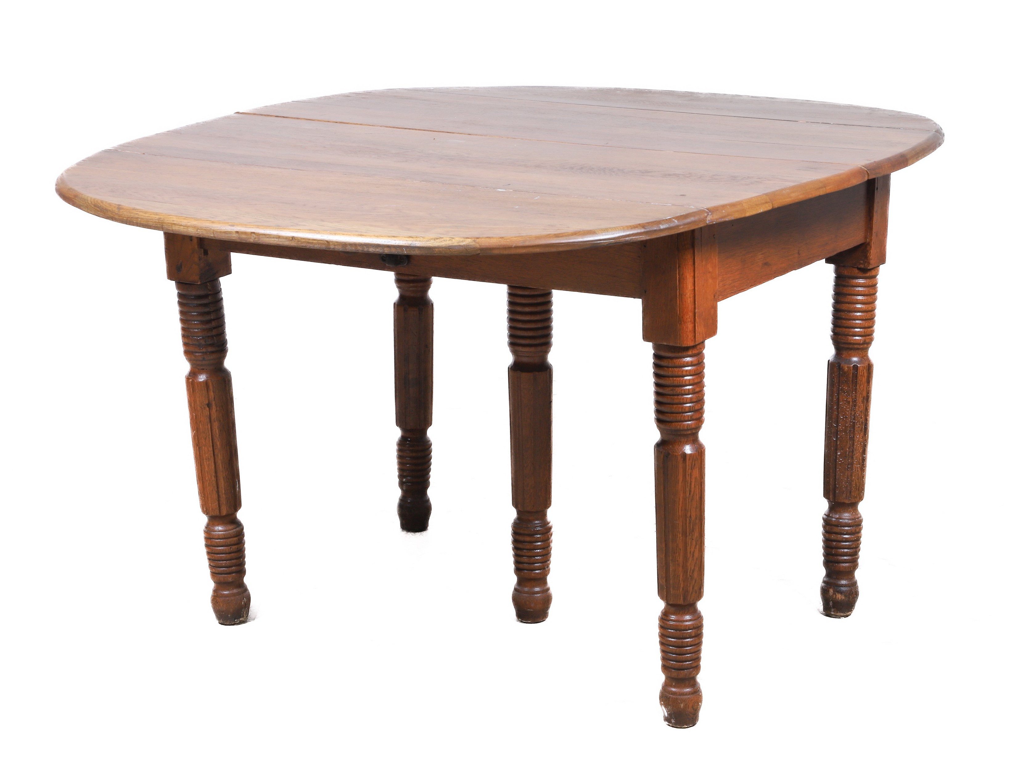 Oak carved drop leaf banquet table,