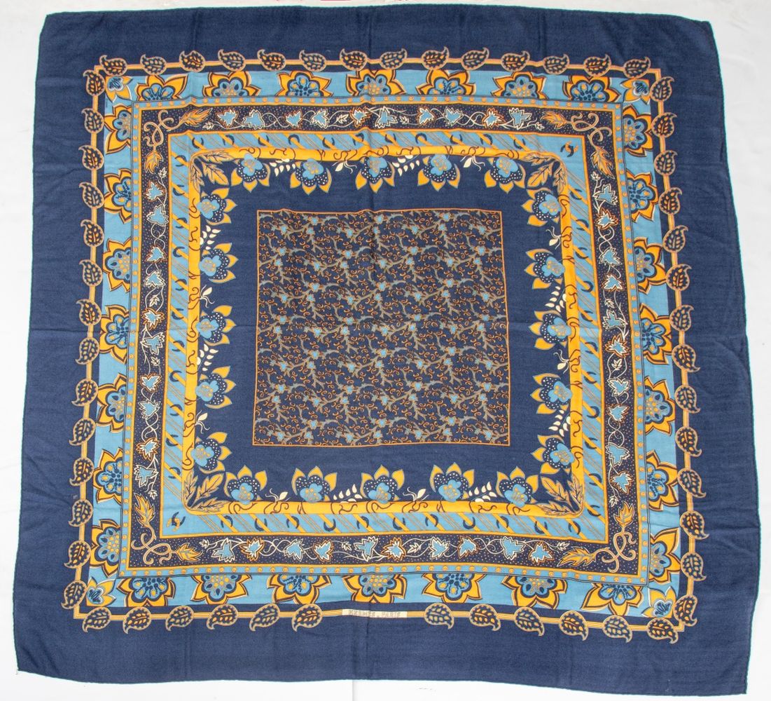 HERMES PARIS BLUE & GOLD CASHMERE SCARF